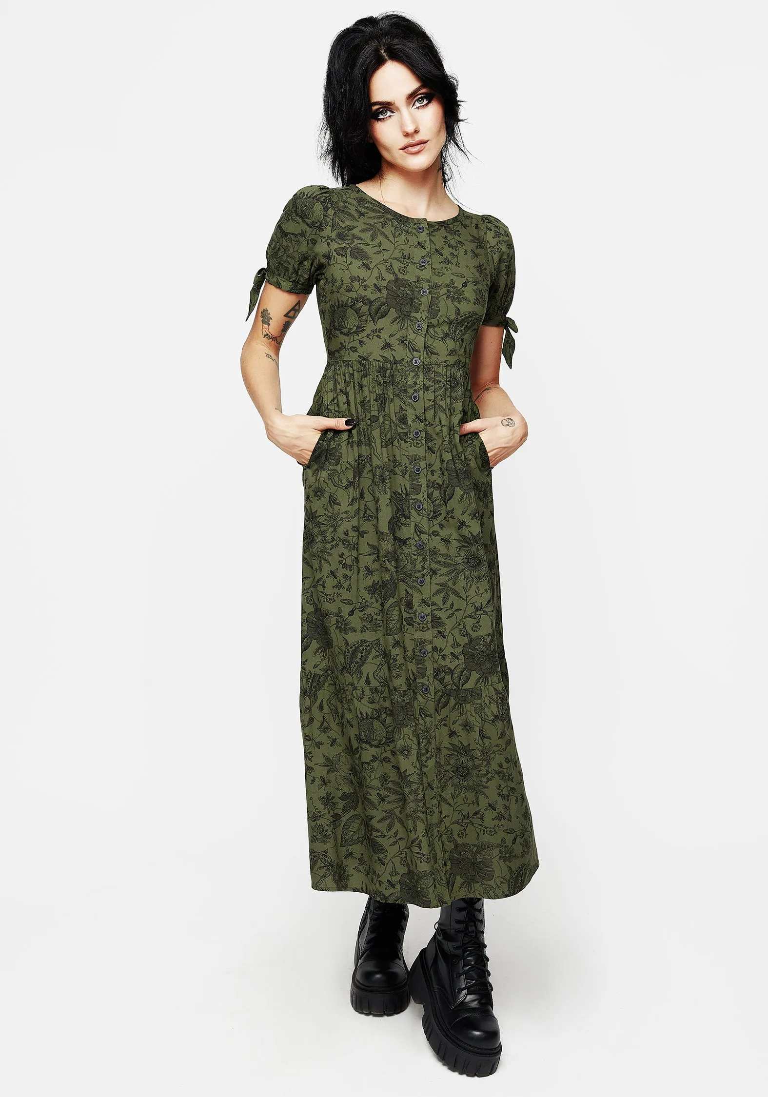 Meadowflowers Floral Print Button Up Tiered Midaxi Dress Soft Vibe