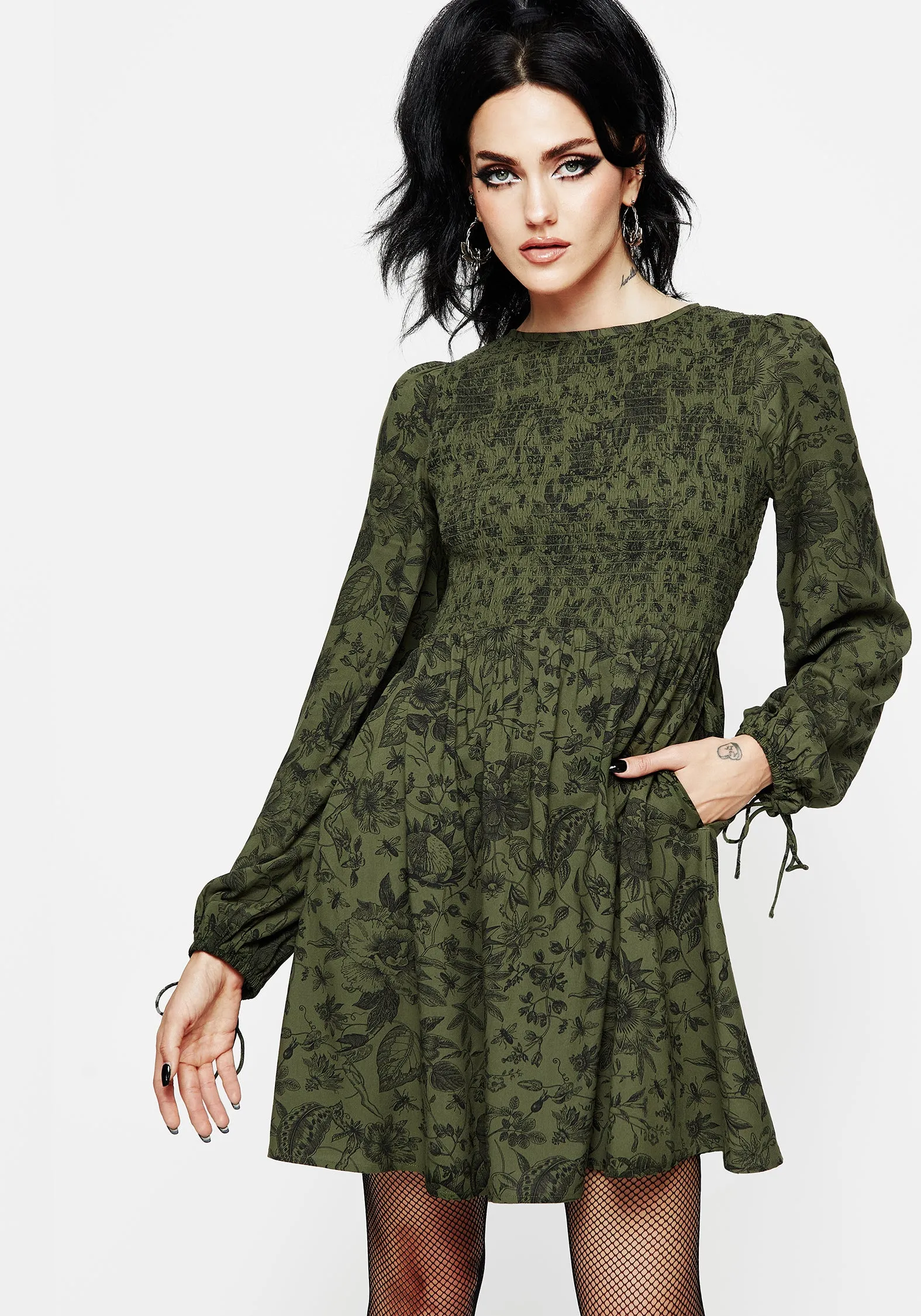 Cross Back Support Design Tie Back Closure System Meadowflowers Floral Print Mini Dress