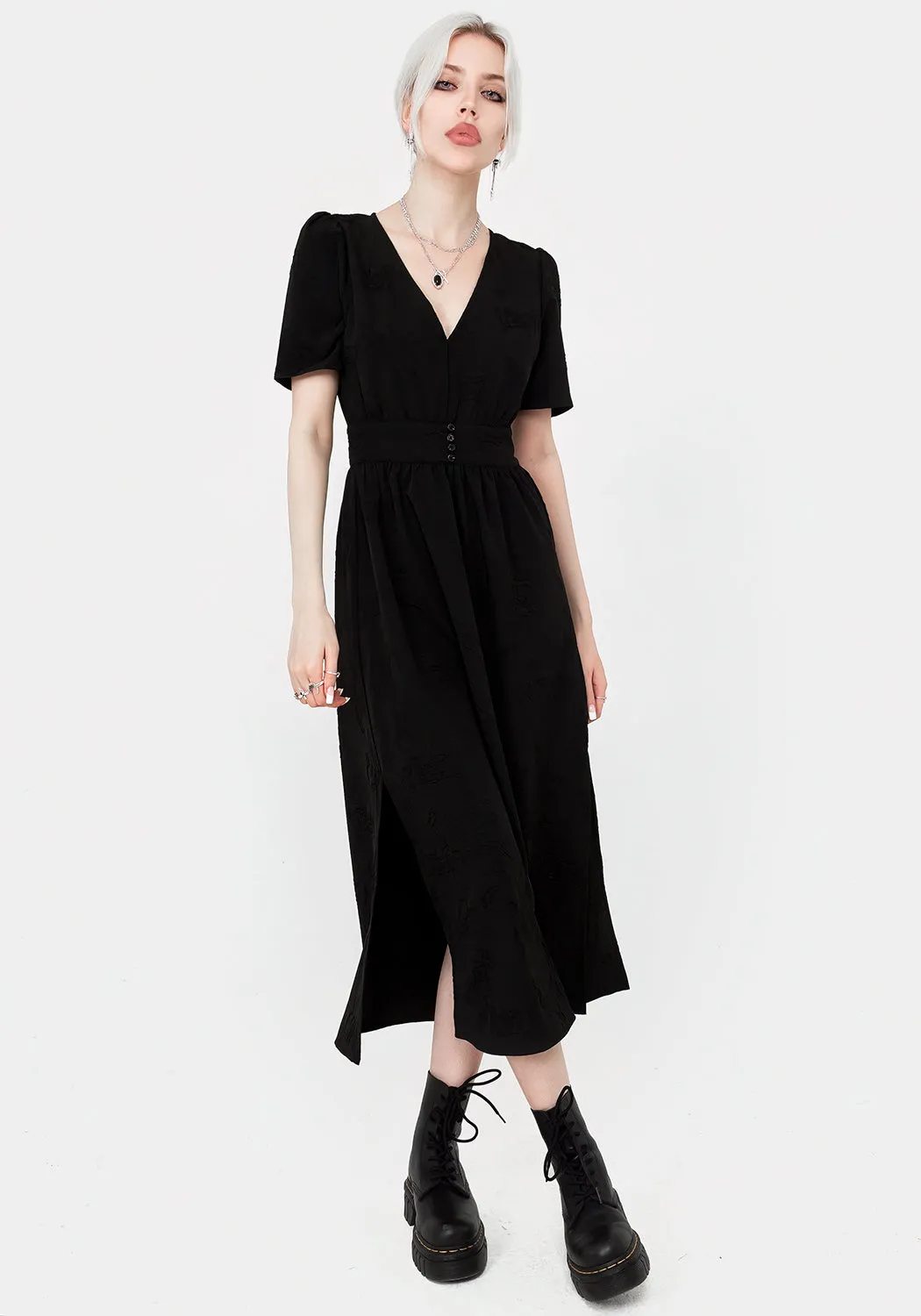 Medea Jacquard V-Neck Midaxi Dress Statement Look