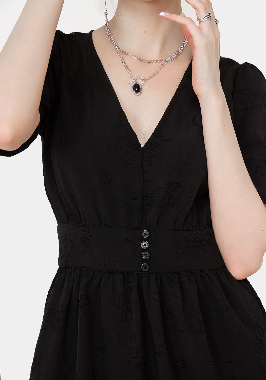 Romantic-Detail Medea Jacquard V-Neck Midaxi Dress