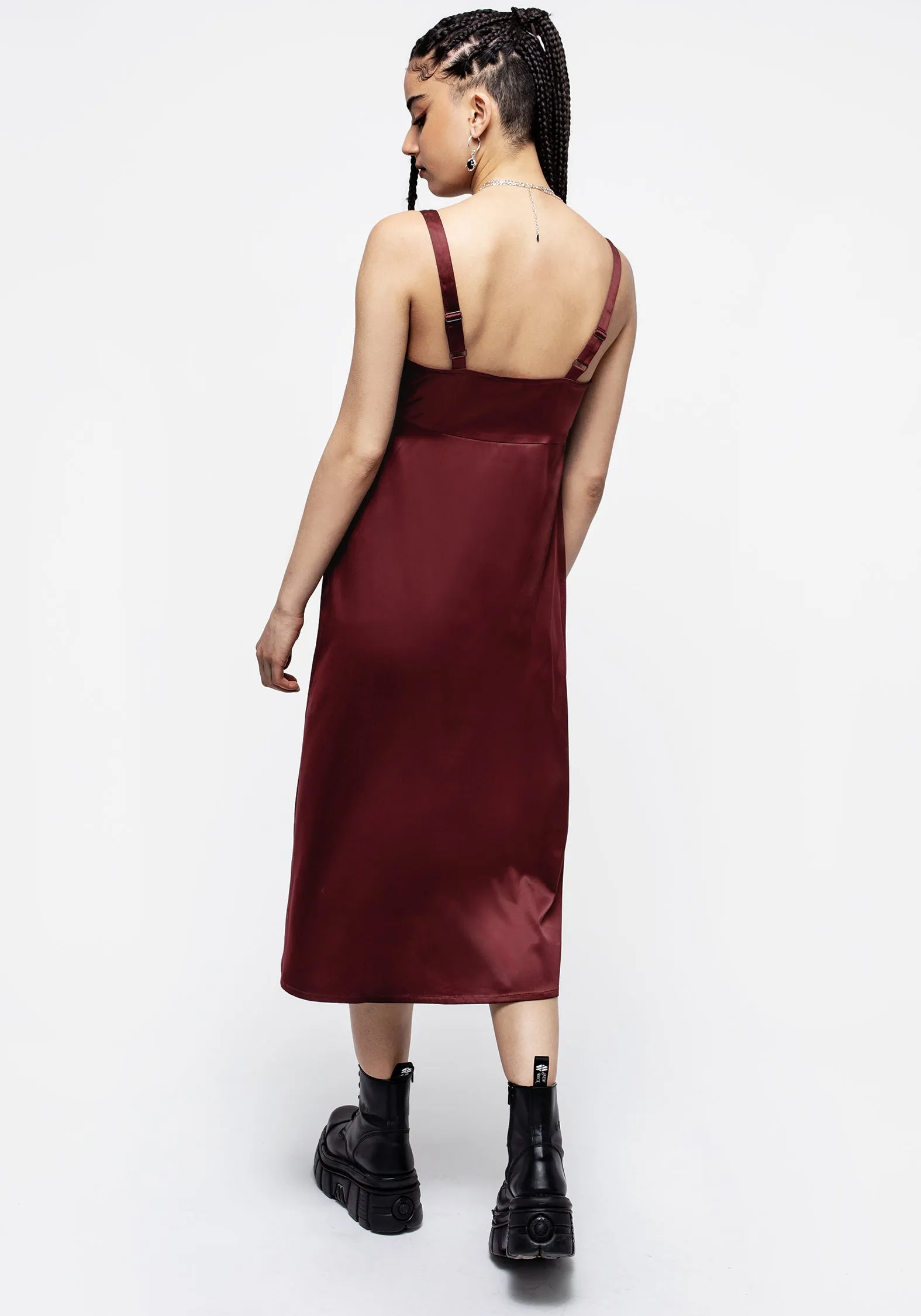 Medeina Lace Trim Satin Midi Slip Dress - Red Easy-to-style casual dress