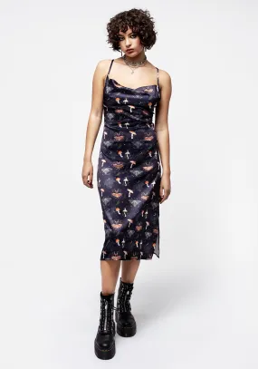 Night Out Medeina Print Cowl Neck Satin Midi Slip Dress