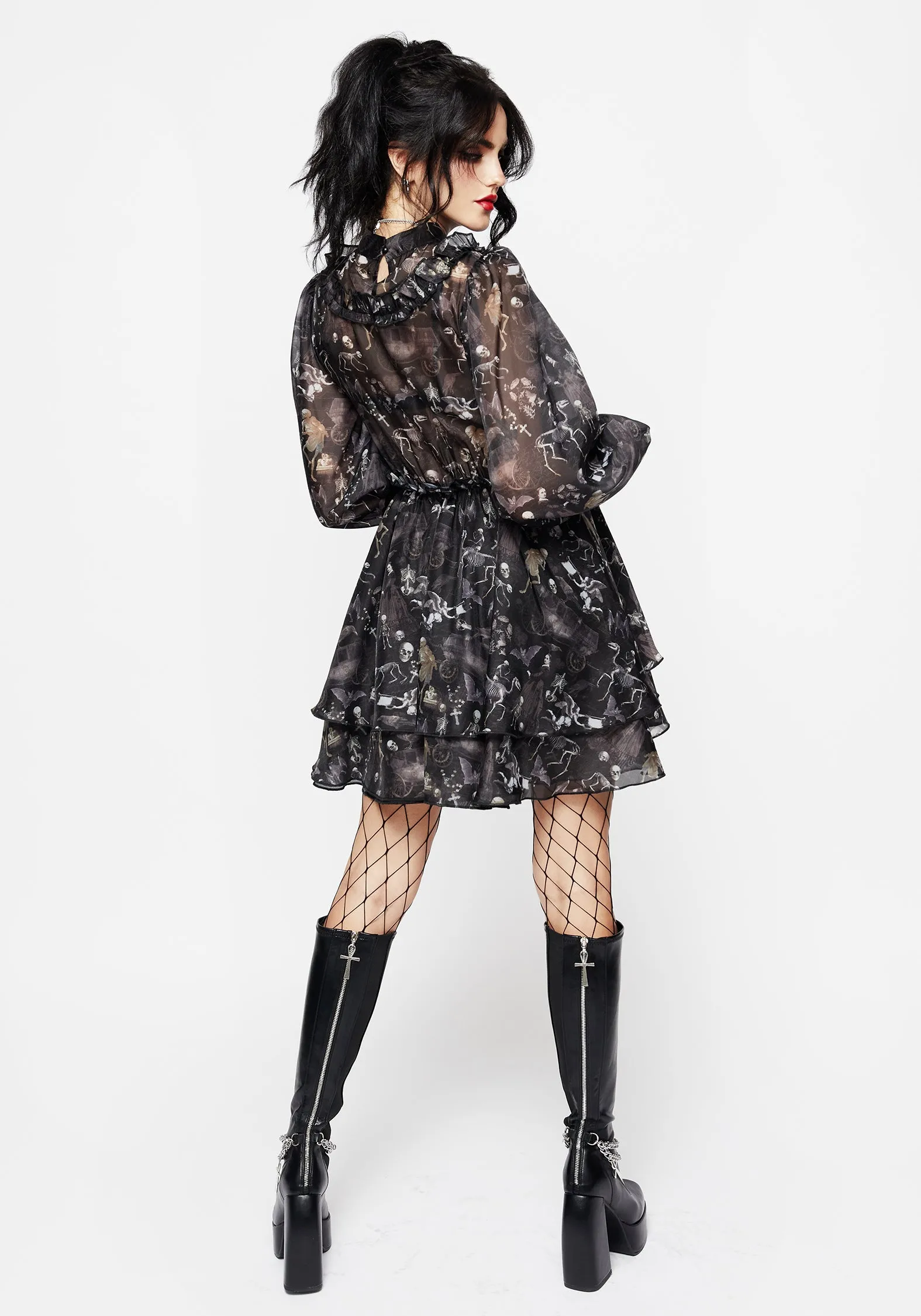 Melancholia Frill Yoke Layered Organza Mini Dress Night Out