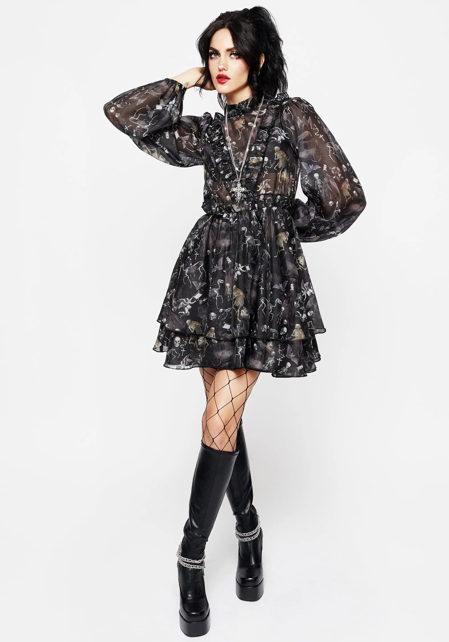 Soft Glide Melancholia Frill Yoke Layered Organza Mini Dress