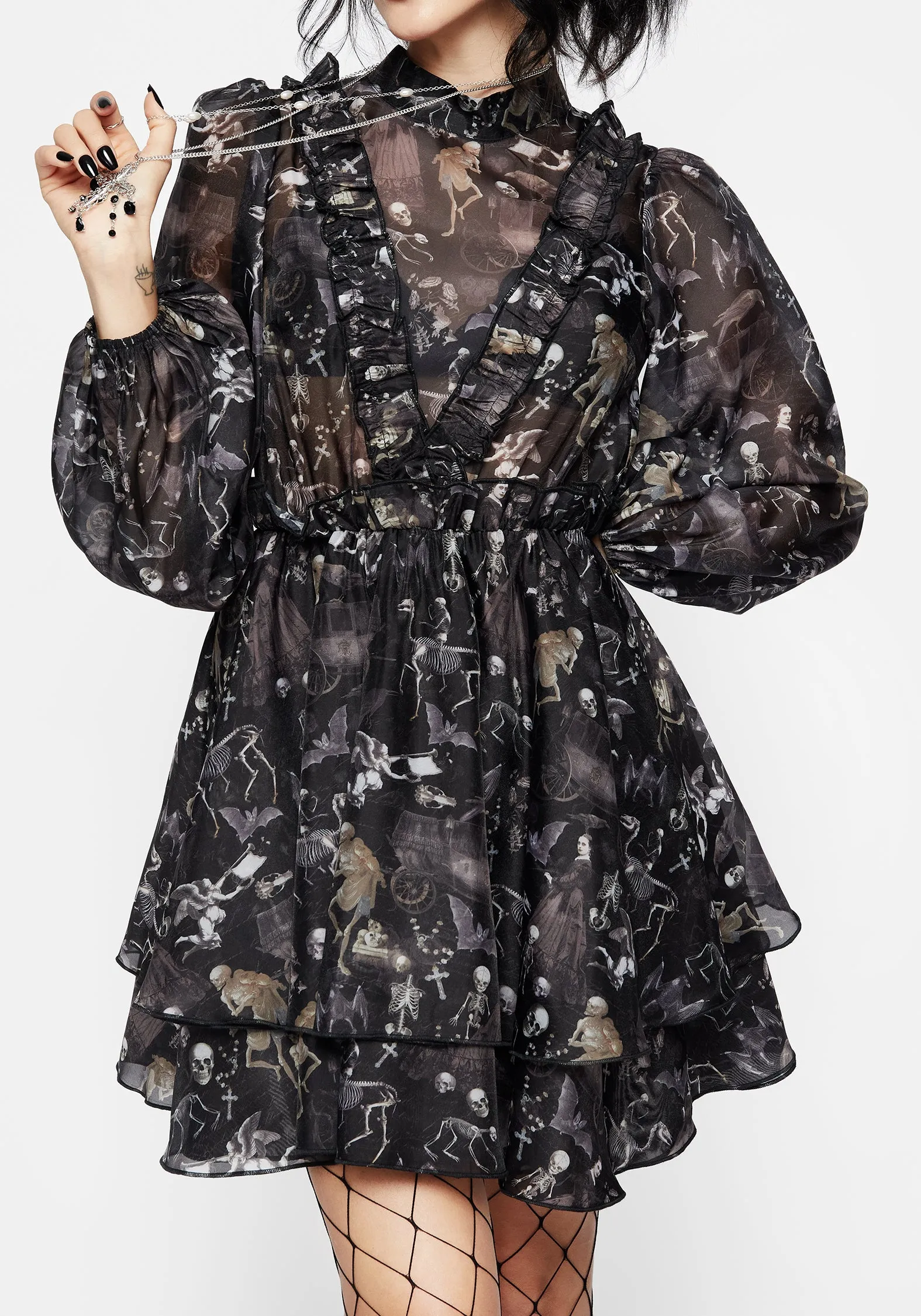 Sophisticated Touch Melancholia Frill Yoke Layered Organza Mini Dress