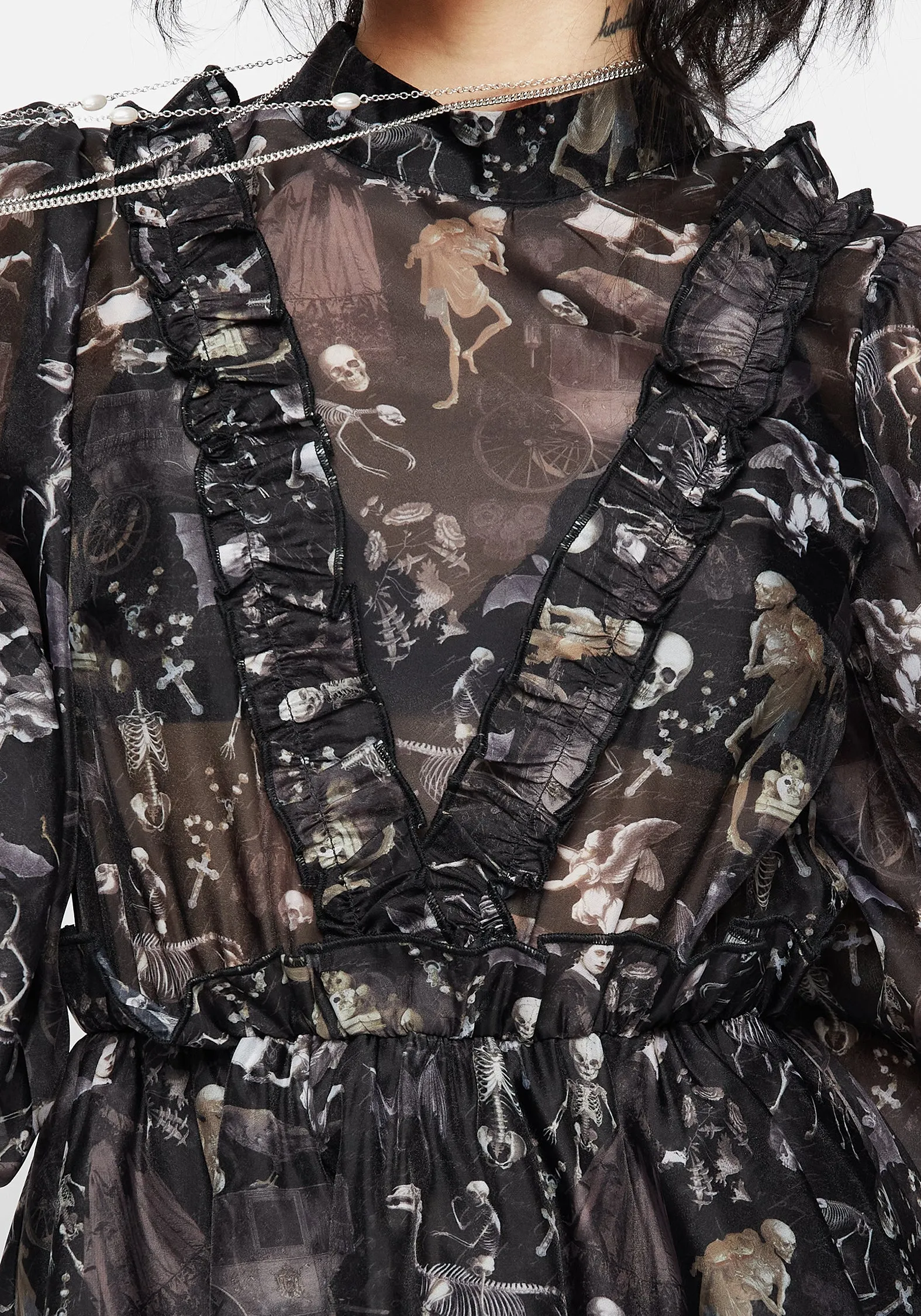 Melancholia Frill Yoke Layered Organza Mini Dress Resort Vibes