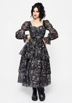 Timeless Edge Melancholia Virago Puff Sleeve Layered Organza Midaxi Dress