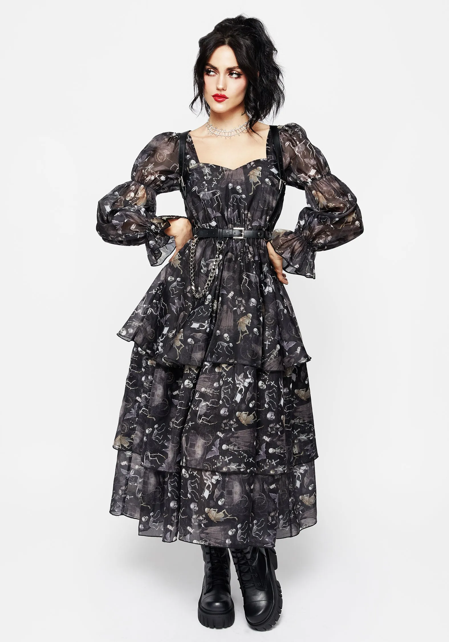 Timeless Edge Melancholia Virago Puff Sleeve Layered Organza Midaxi Dress