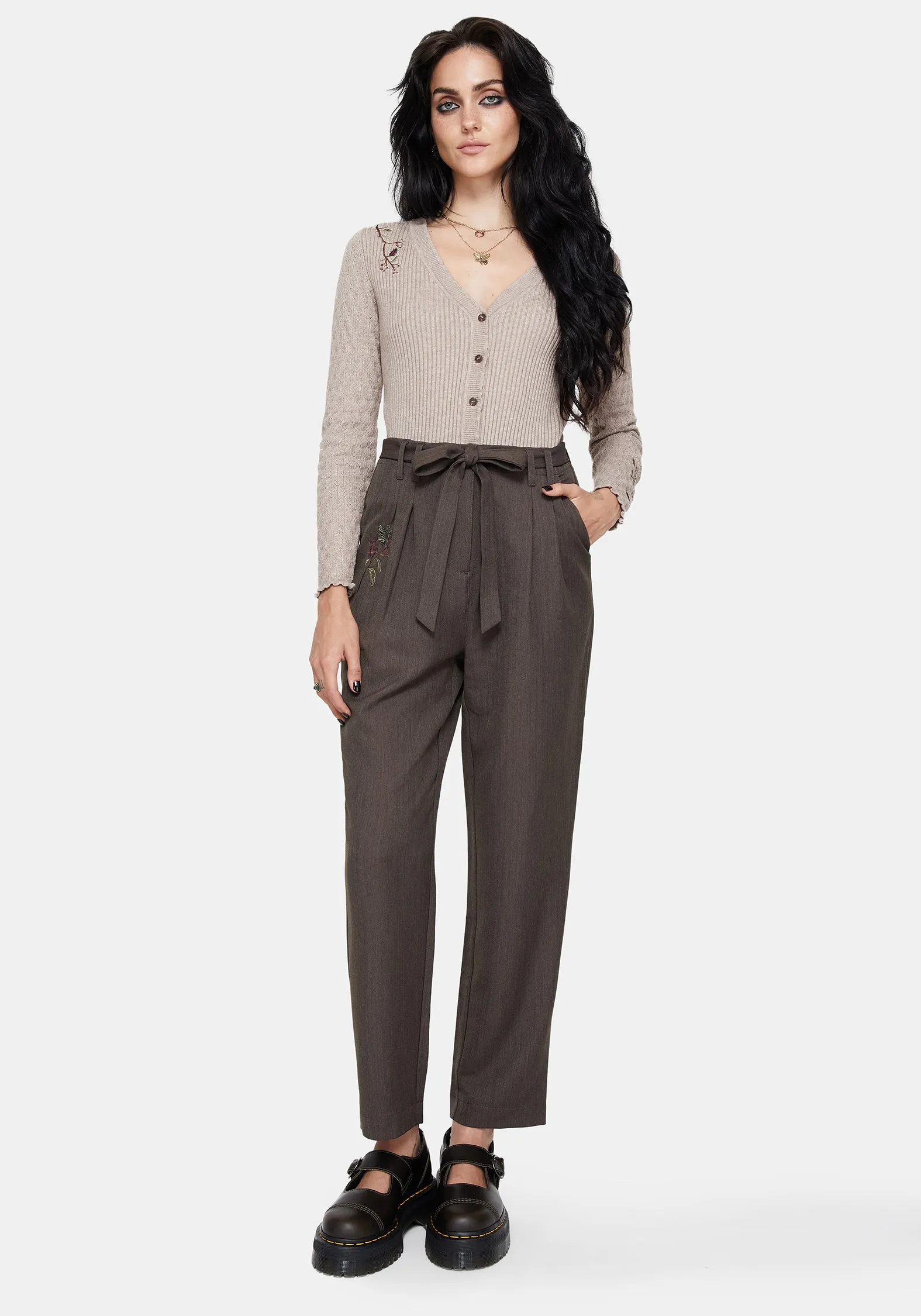 Smooth Edging Aesthetic Fit Meliae Moth Embroidered Tapered Trousers