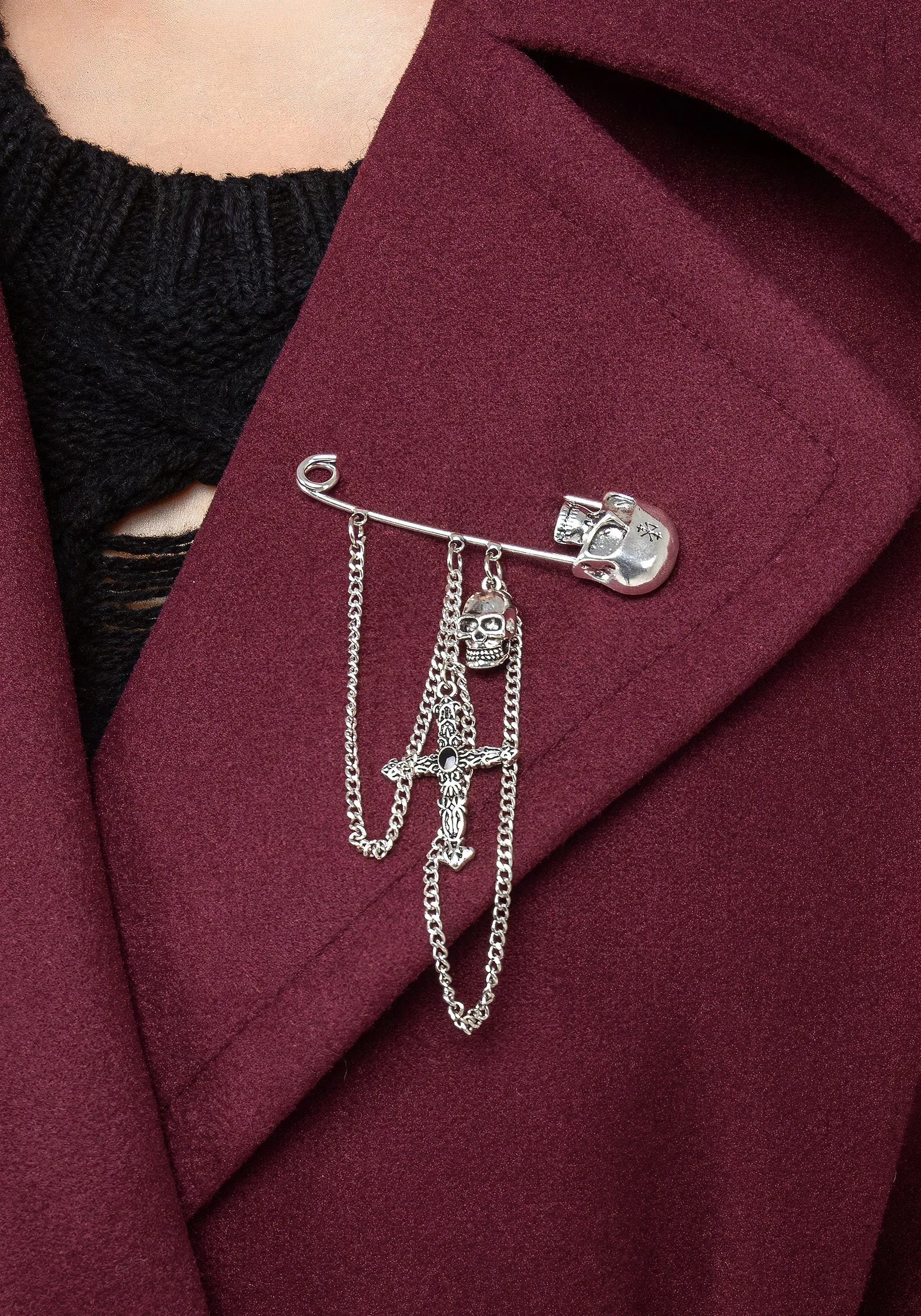 Meltdown Oversized Coat with Brooch - Red Hooded style DoubleLayeredCuffs