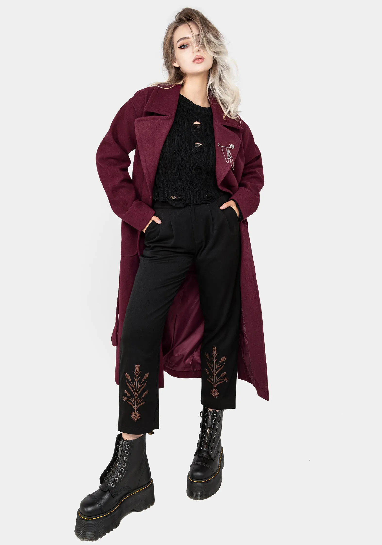 Meltdown Oversized Coat with Brooch - Red Modular Attachment Points