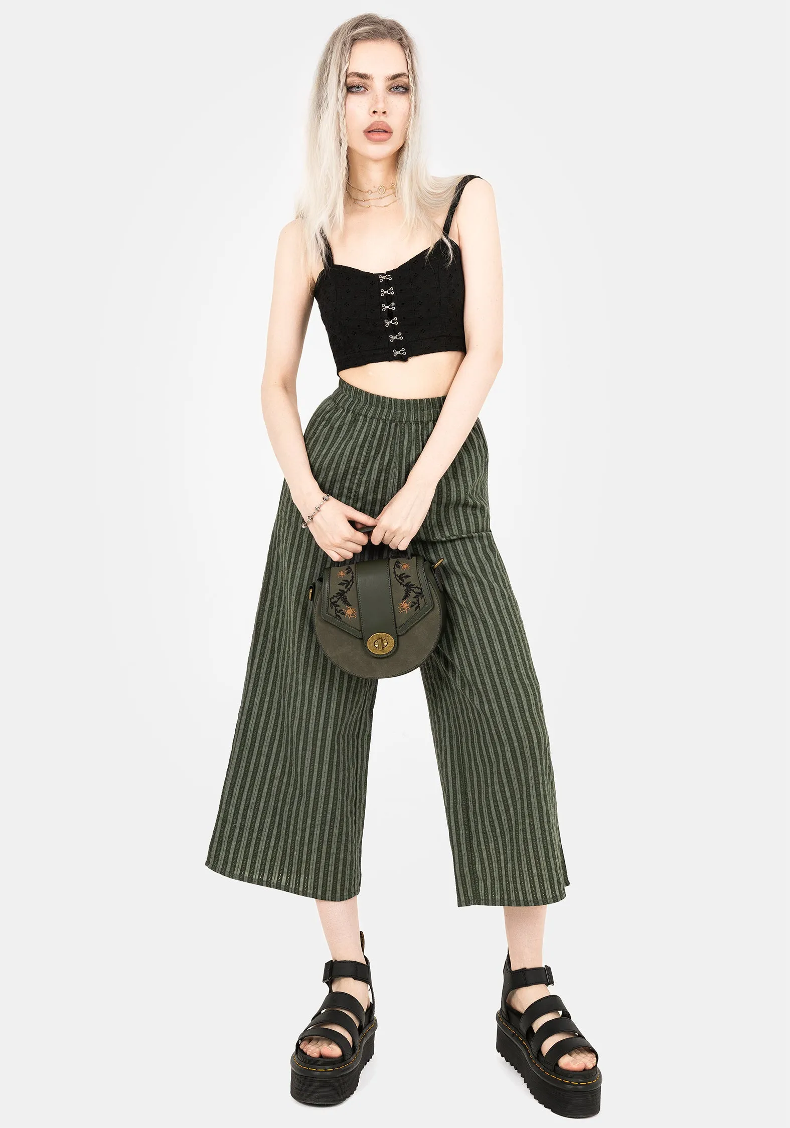 Memorantia Wide Leg Culottes - Green Bold Accent