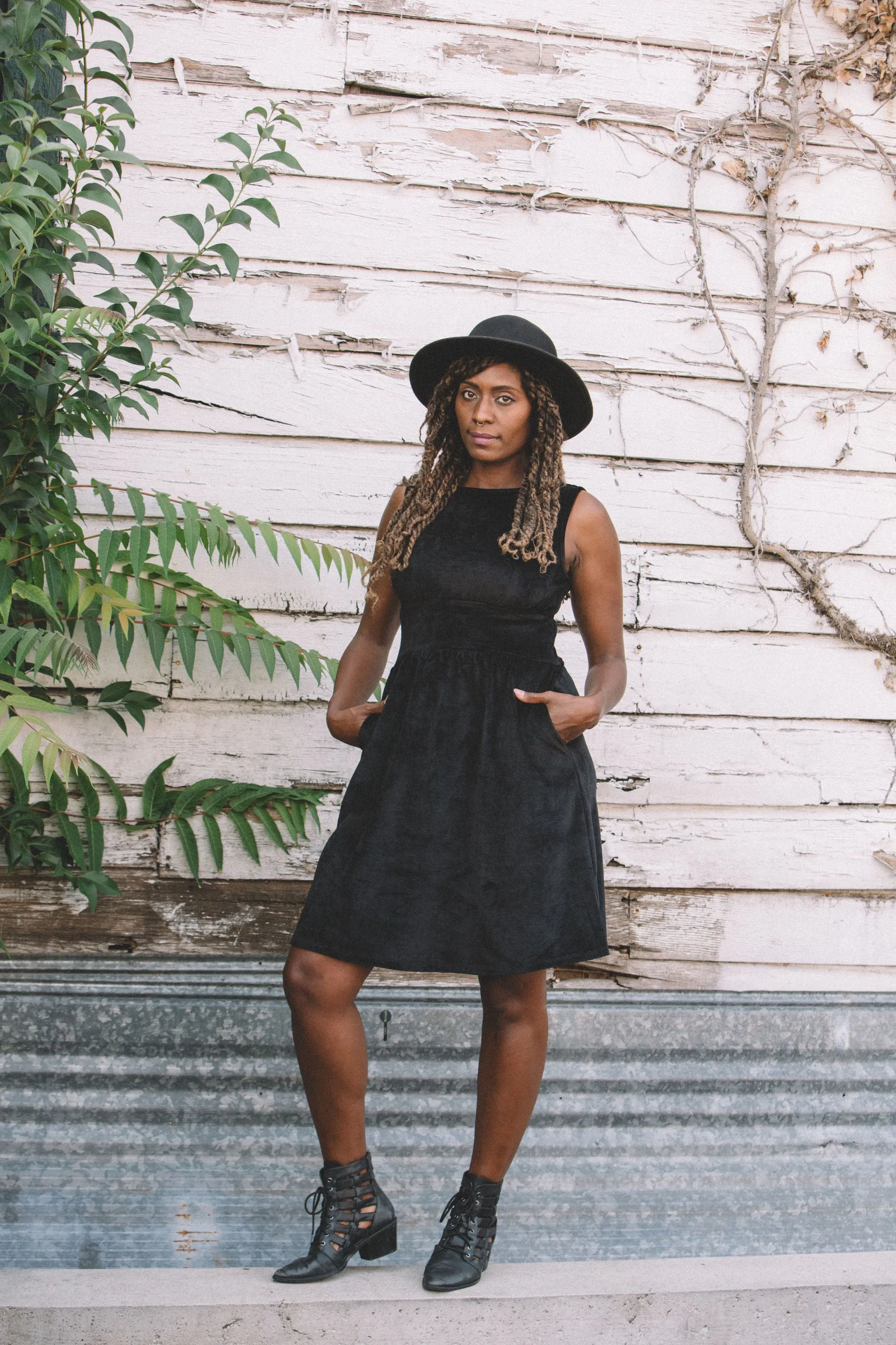 Natural Wrap Mere Dress in Black Ribbed Velvet