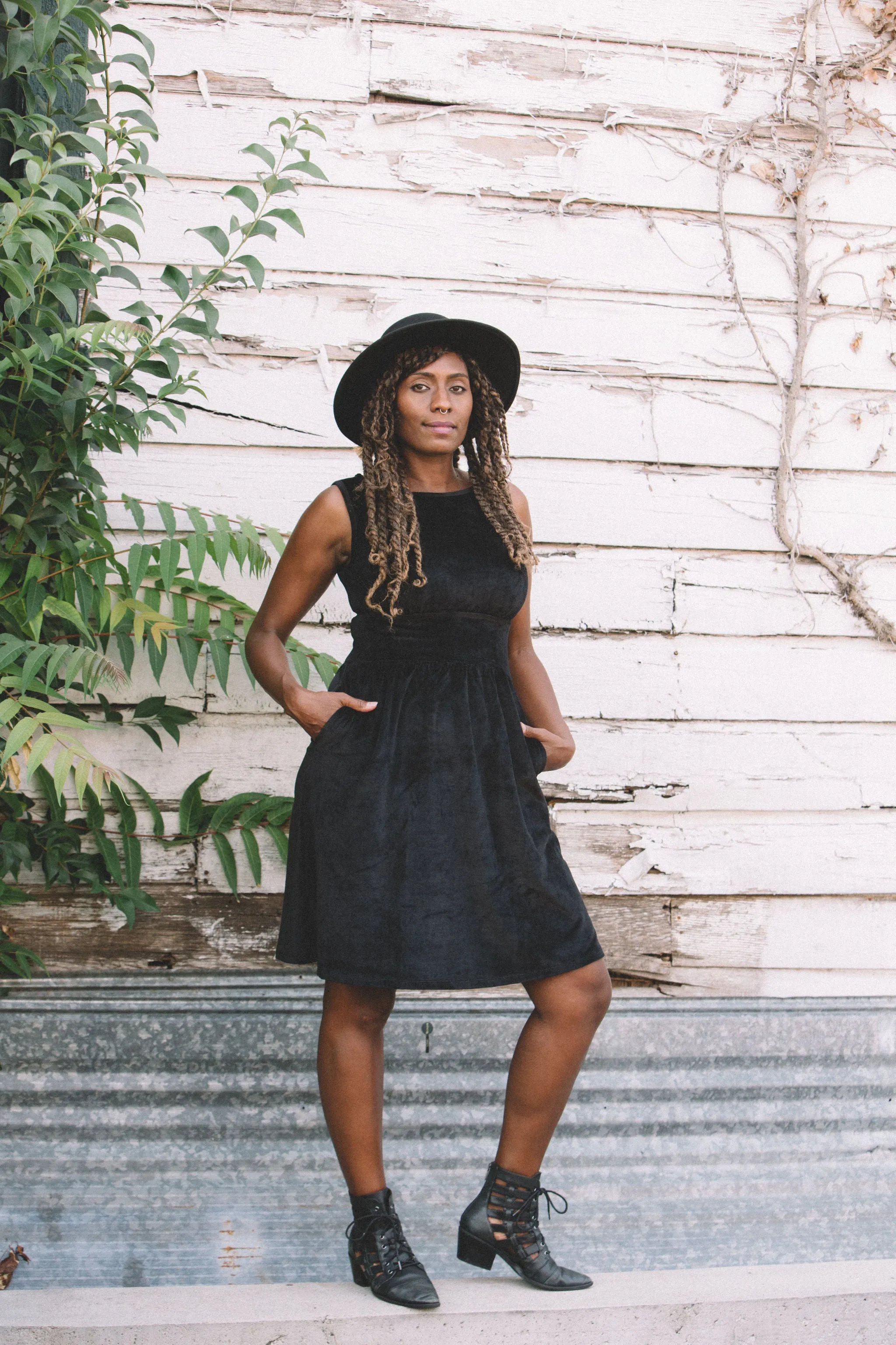 colorfast Smart Pairing Mere Dress in Black Ribbed Velvet