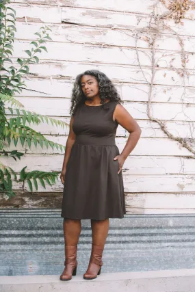 Mere Dress in Dark Brown Ponte Collar Accent Soft Detail