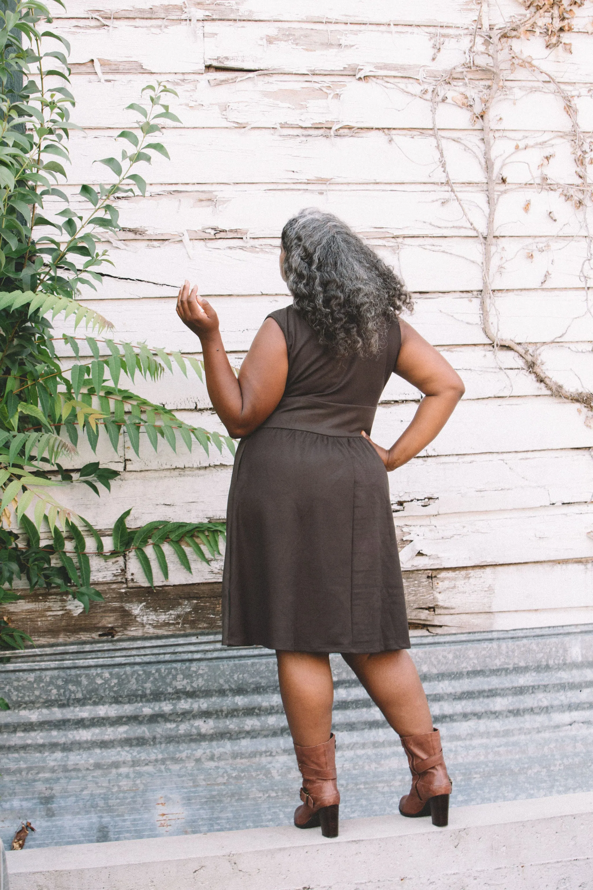 Stylish Wear Polished Look Mere Dress in Dark Brown Ponte