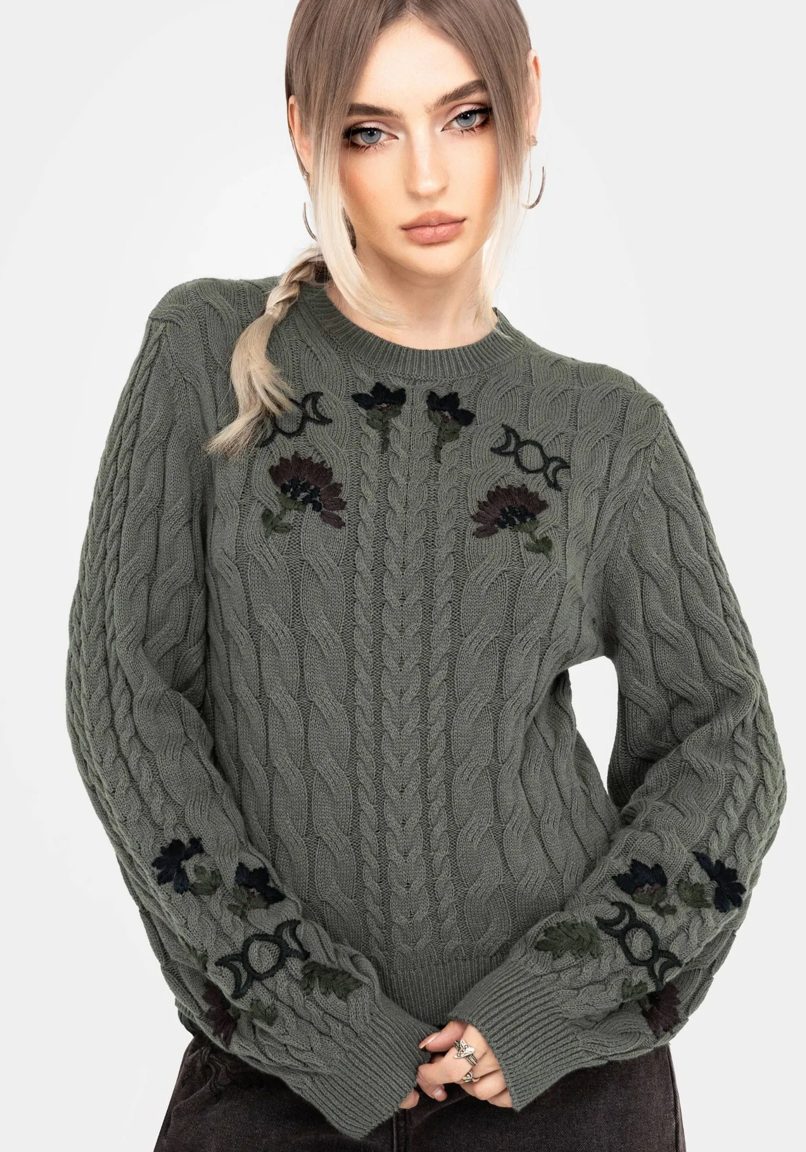 Clara Cotton Floral Embroidered Cable Knit Jumper Under Cover