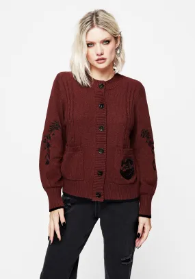 Autumn Layer WrinkleResistant Knit Structure Foxfire Embroidered Cable Knit Cardigan