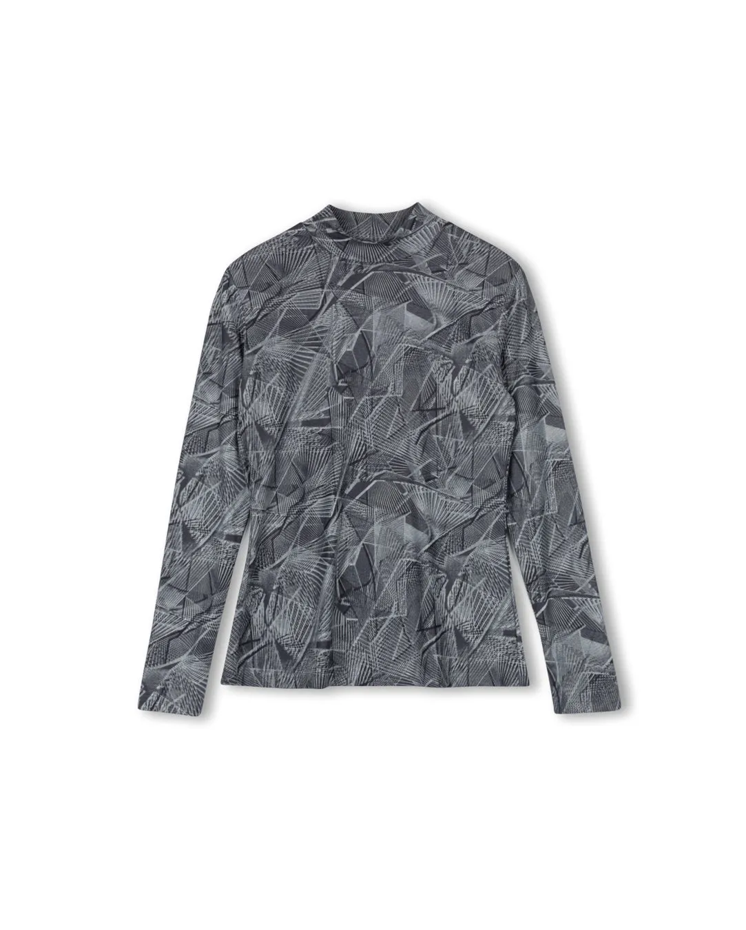Mesh Printed Grey Turtleneck NoSideSeams