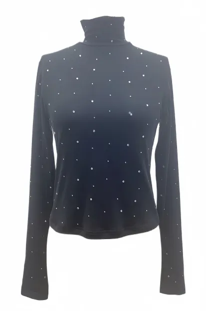 Mesh Rhinestone Turtleneck Travel Comfort Style