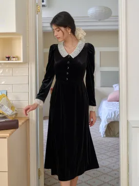 Eye Catching Emely V-Neck Velvet Lace Dress