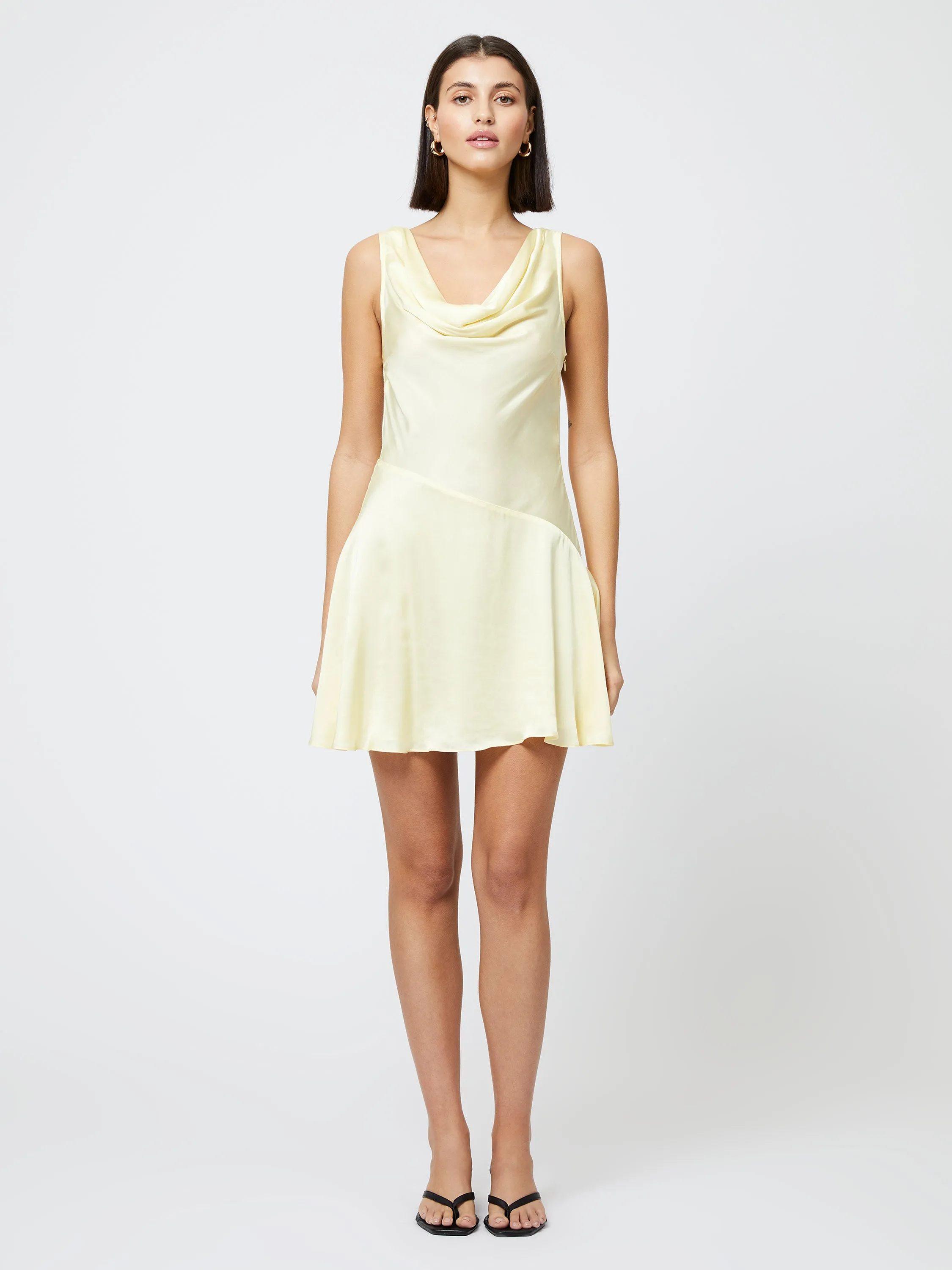 Oona Satin Asymmetrical Mini Dress Lux Look Zip-Closure