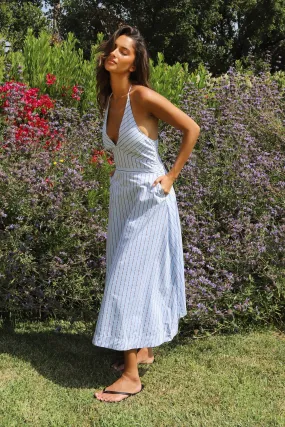 Mia Striped Halter Midi Dress Natural Texture Cozy Style