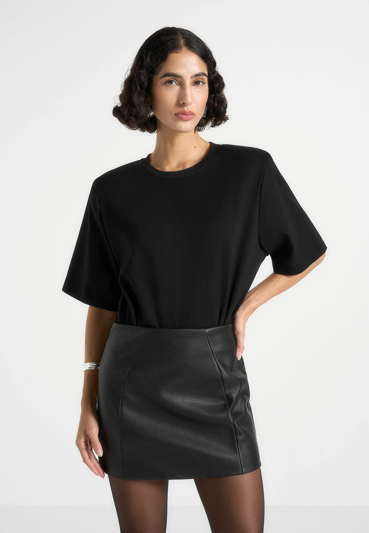 Versatile Wear Mia - Wide Shoulder Bodysuit T-Shirt - Black