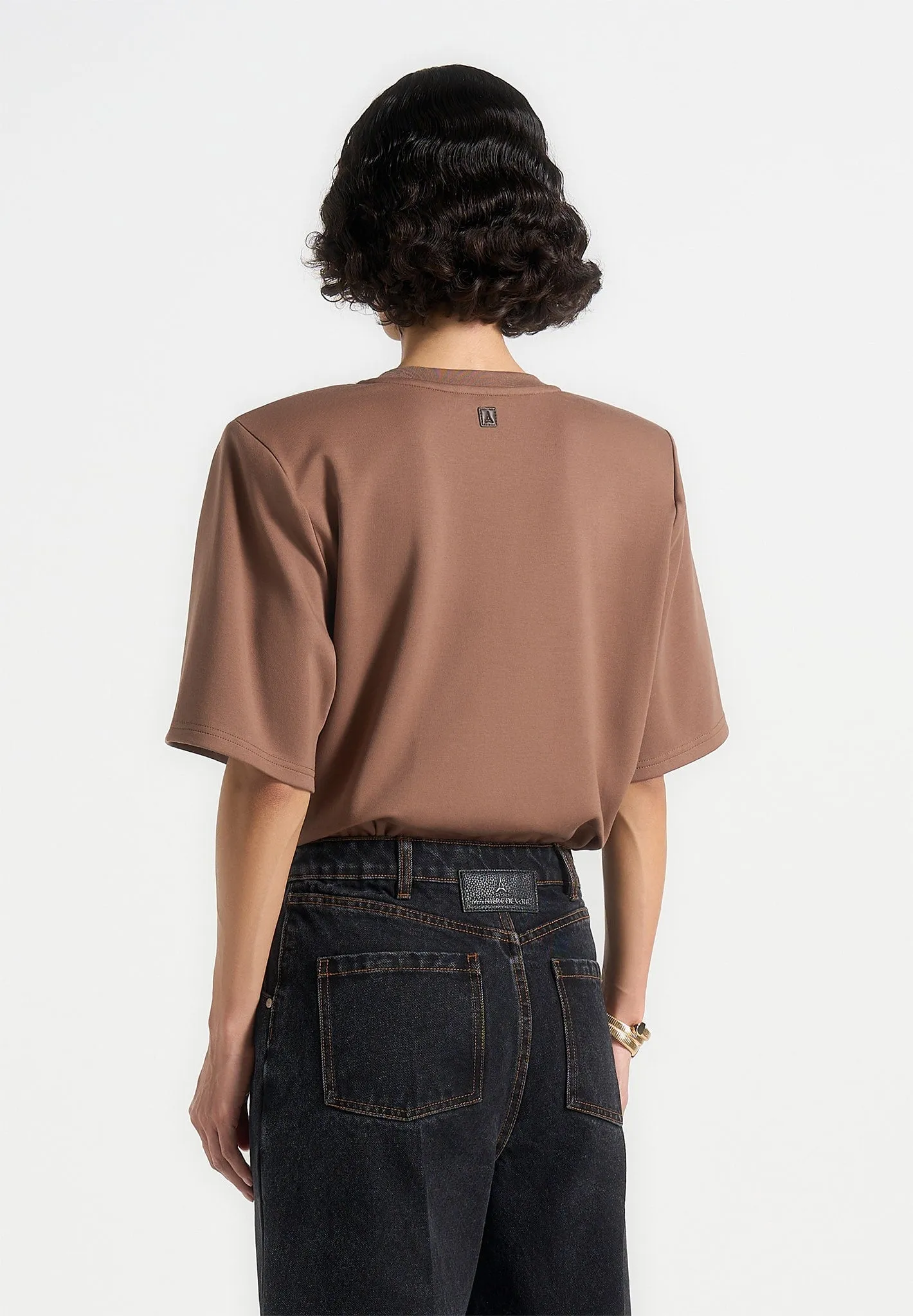 Mia - Wide Shoulder Bodysuit T-Shirt - Brown anniversary