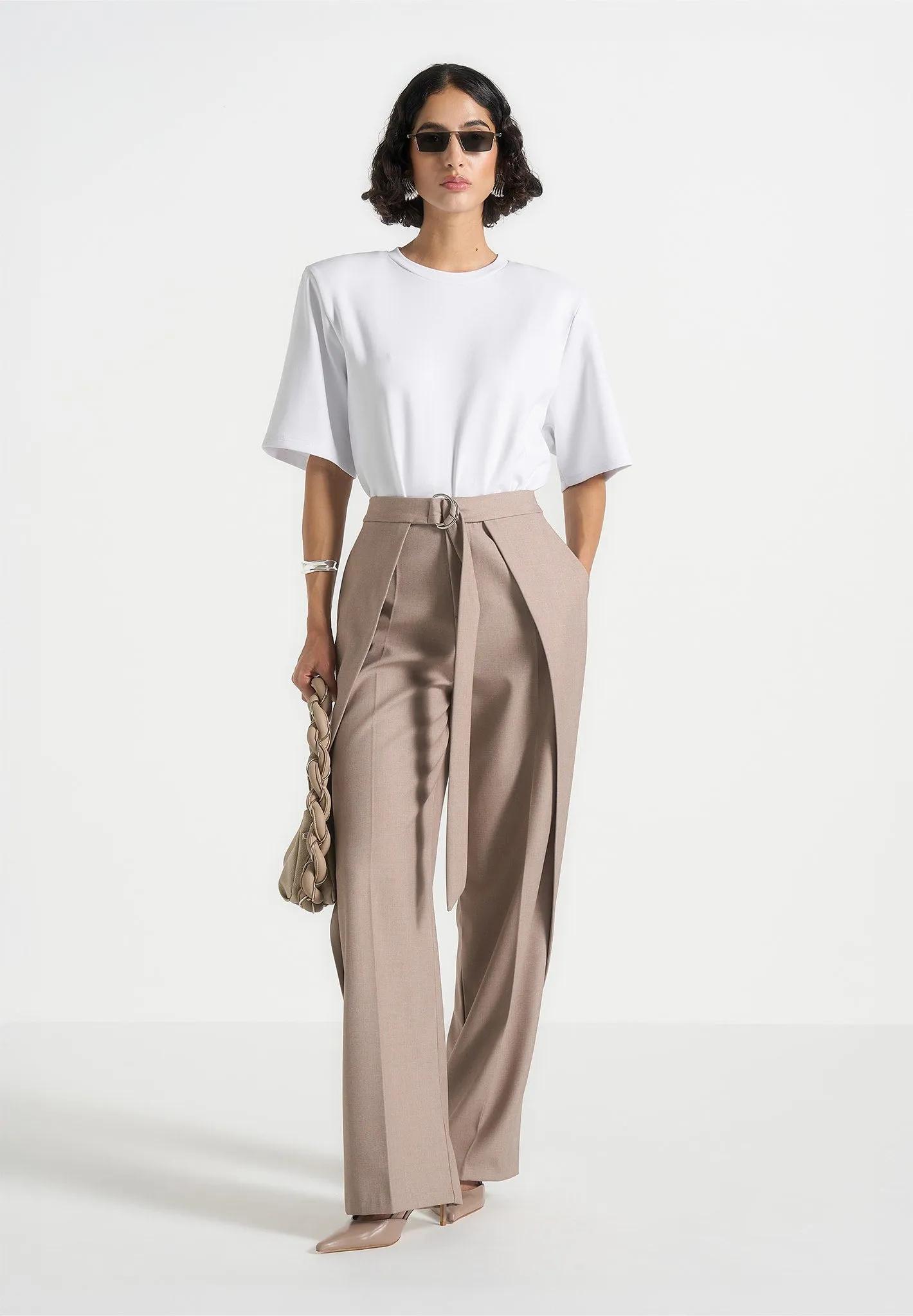 Soft and Flexible Mia - Wide Shoulder Bodysuit T-Shirt - White