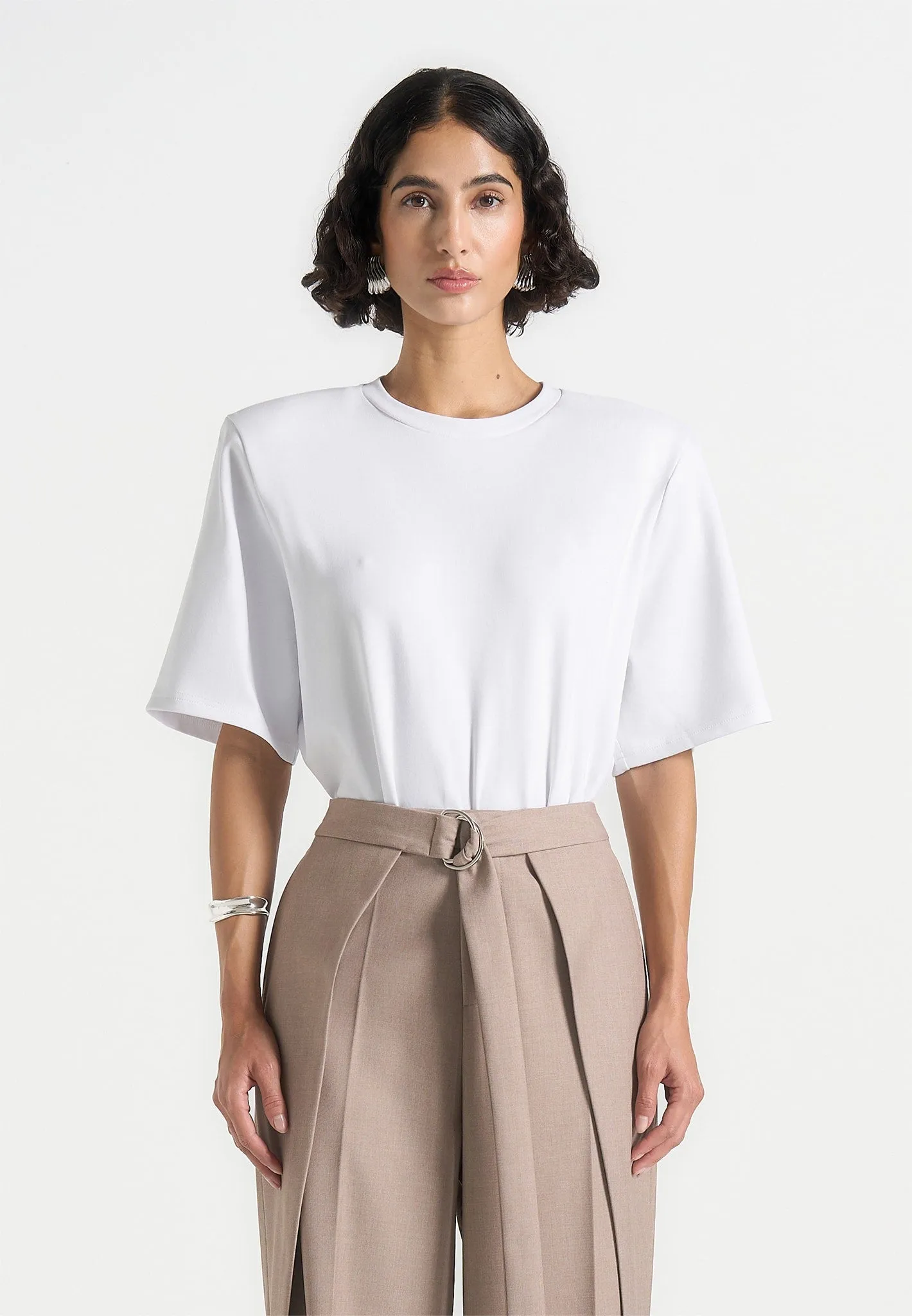 Mia - Wide Shoulder Bodysuit T-Shirt - White Smart Fit Perfect for Outdoors