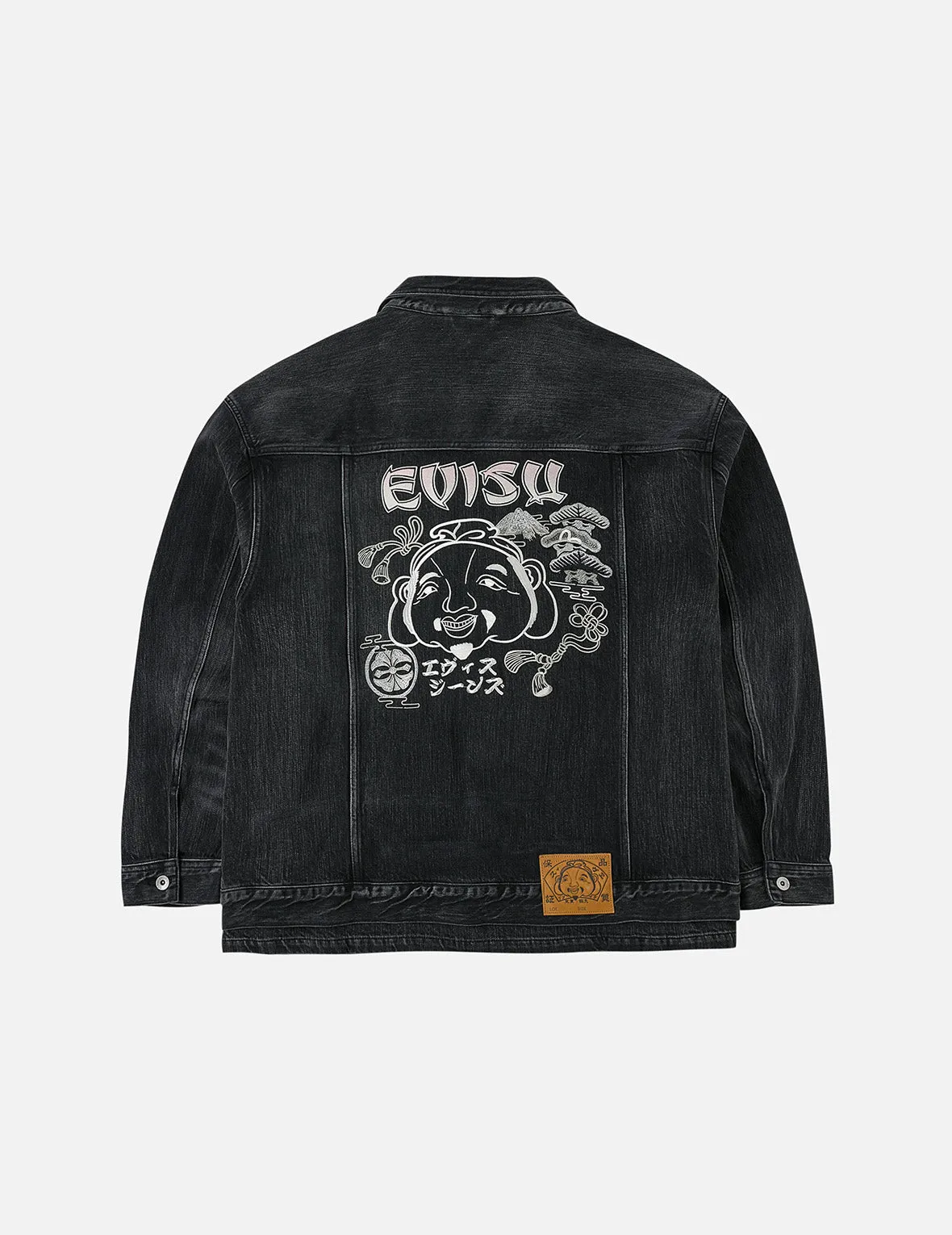 Washed Godhead and Logo Embroidery Oversized Chinese Style Denim Jacket Ventilated Mesh Panels