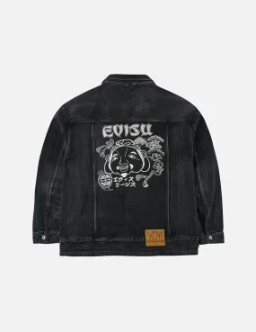 Raglan Sleeve anti static coating Washed Godhead and Logo Embroidery Oversized Chinese Style Denim Jacket