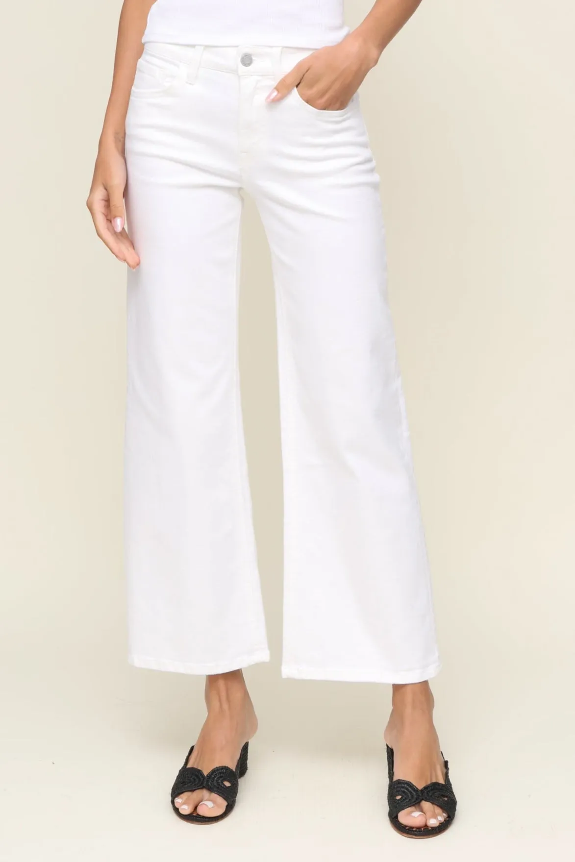 Basic Style Mid Rise Wide Leg White