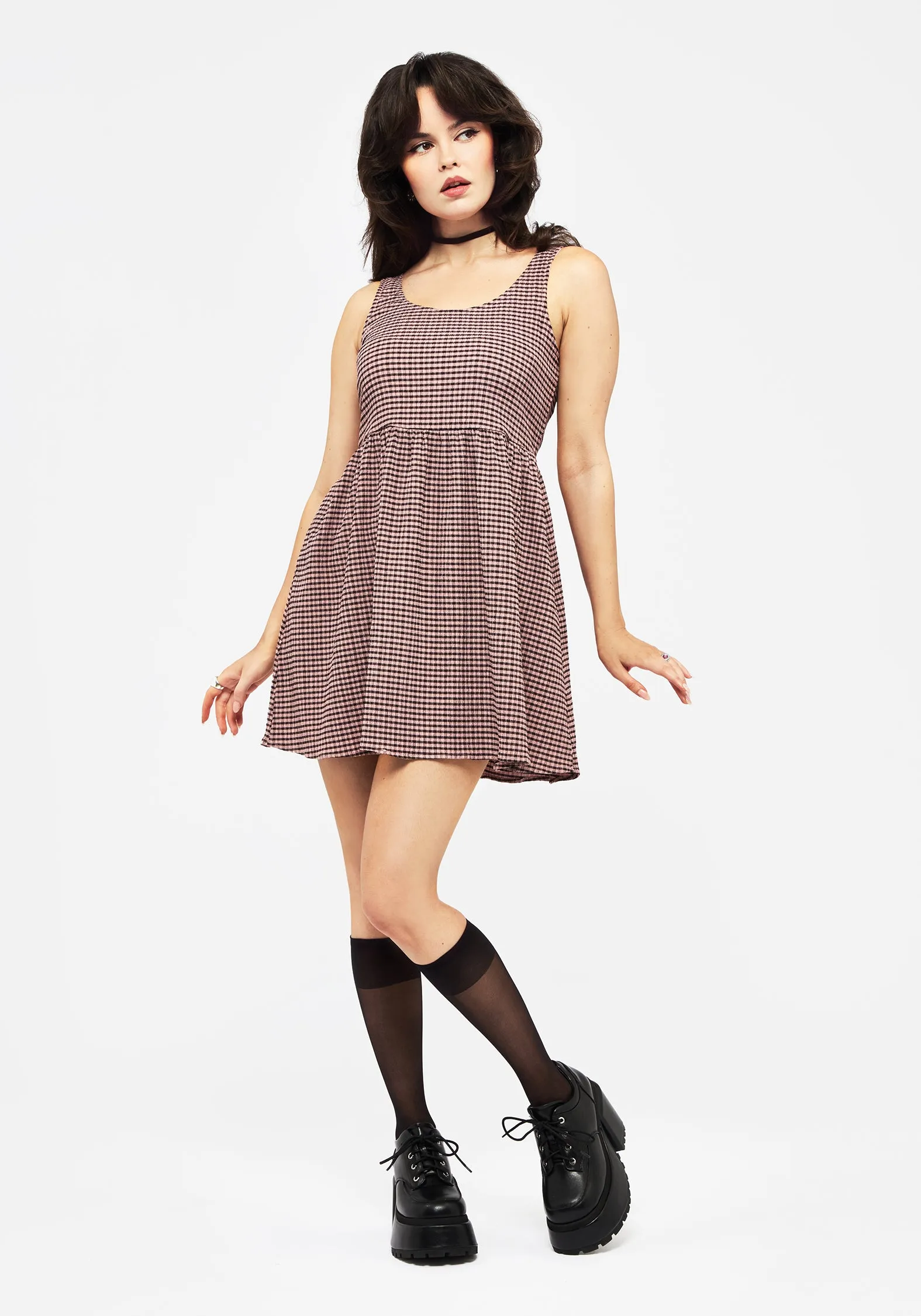Odor Resistant City Edge Midora Crinkle Check Mini Skater Dress