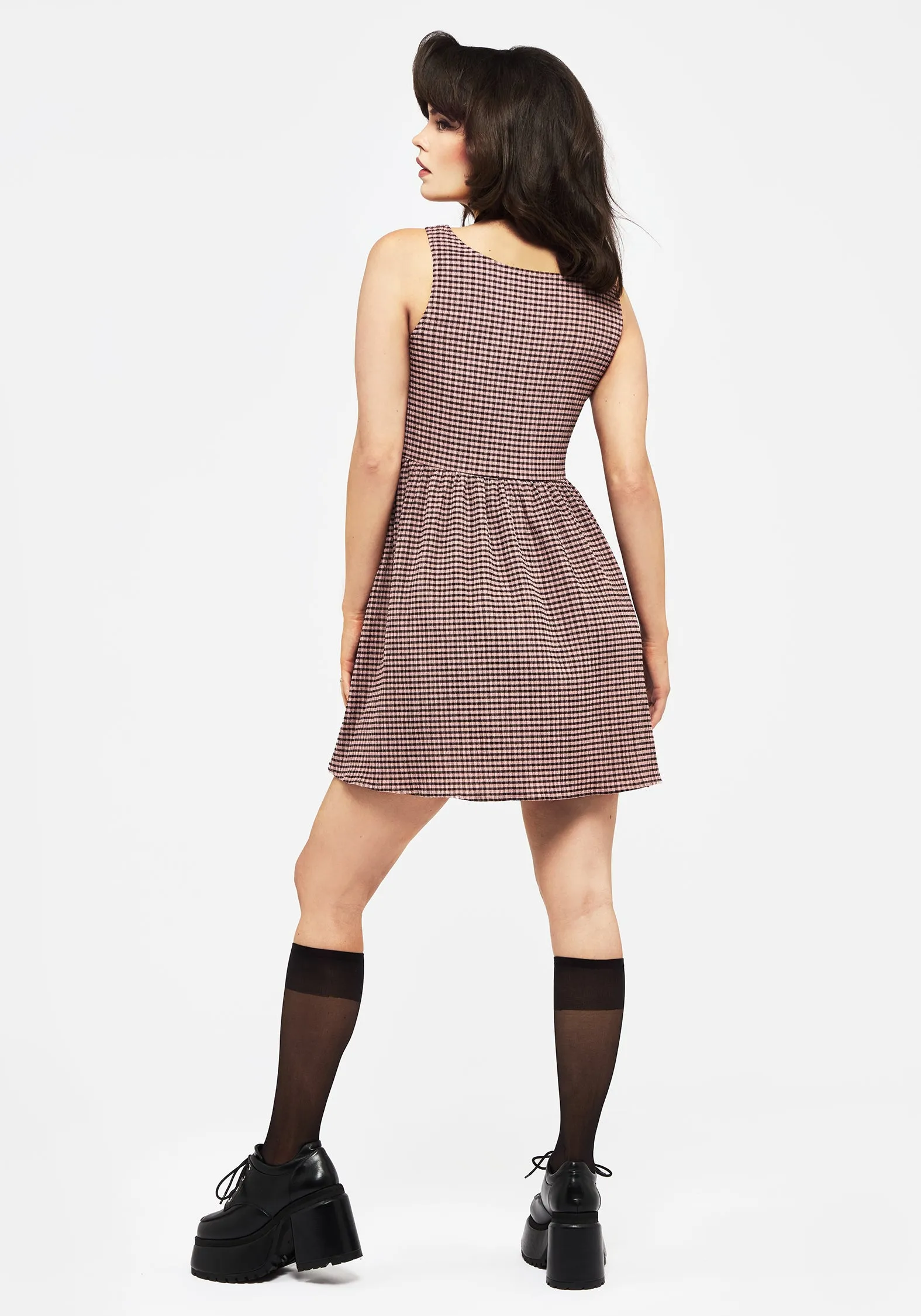 Midora Crinkle Check Mini Skater Dress Bar Pop