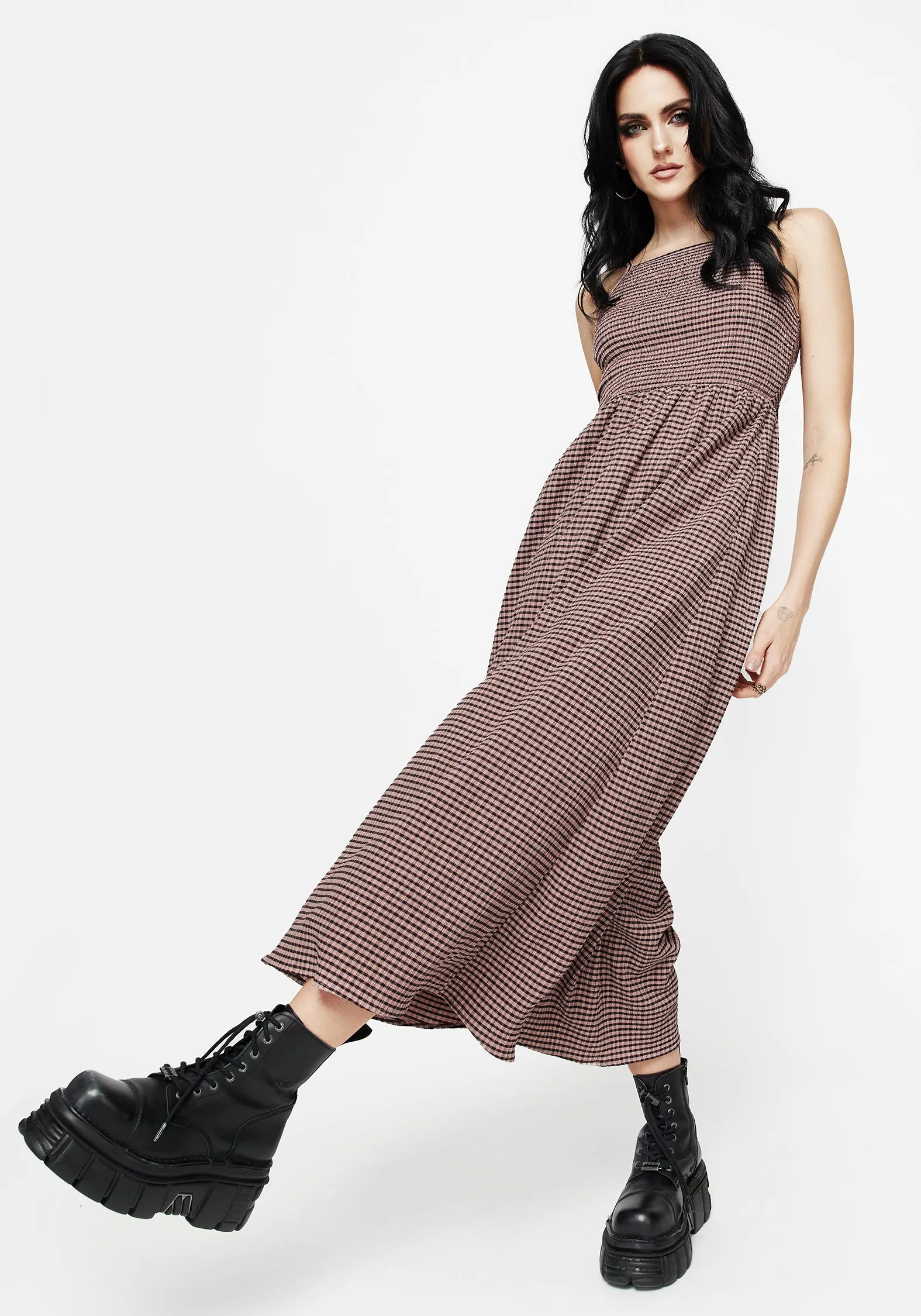 Midora Crinkle Check Racerback Midaxi Dress Everyday Comfort