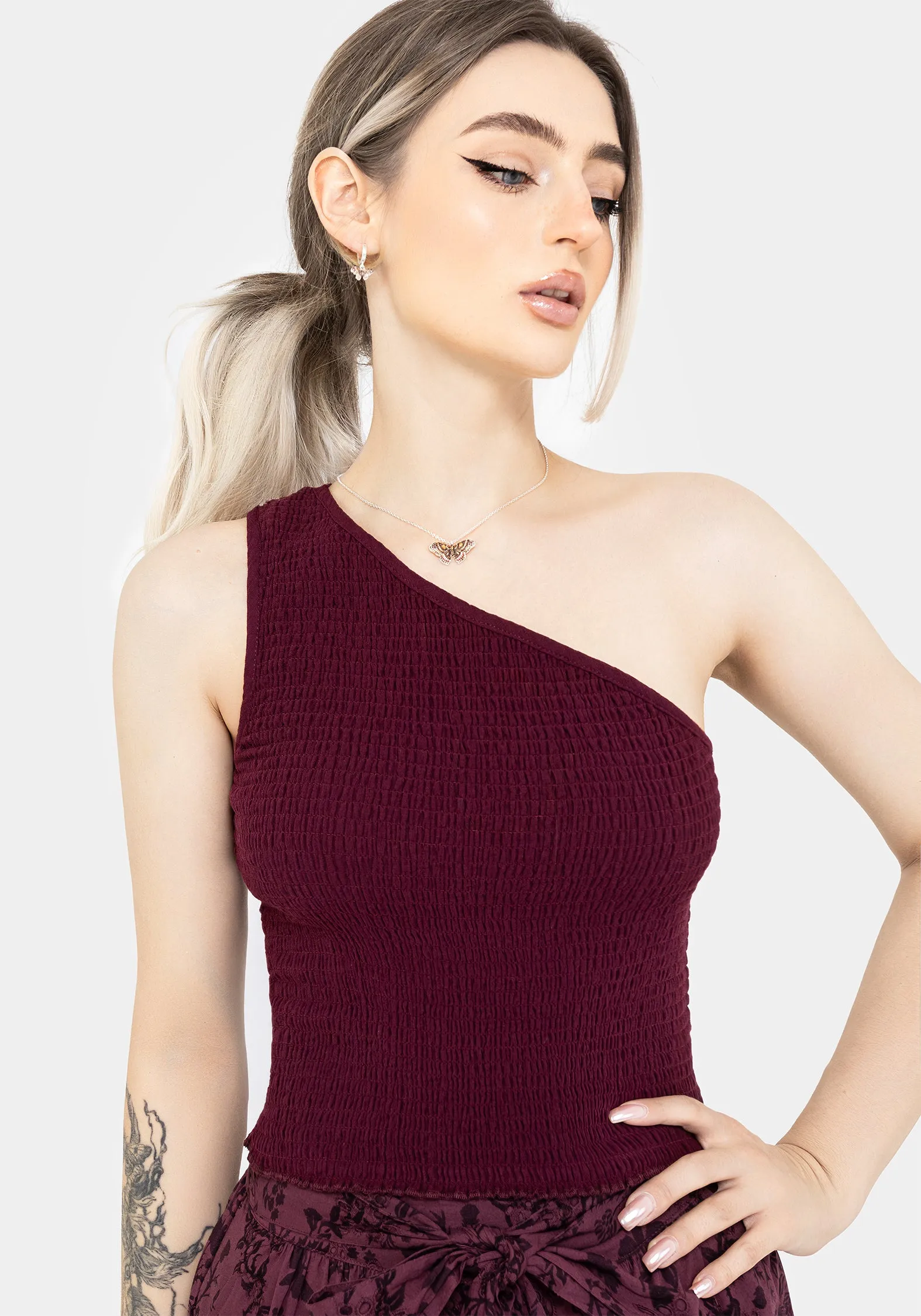 HighDensity Weave Midsommar Cotton Asymmetric Shirred Top