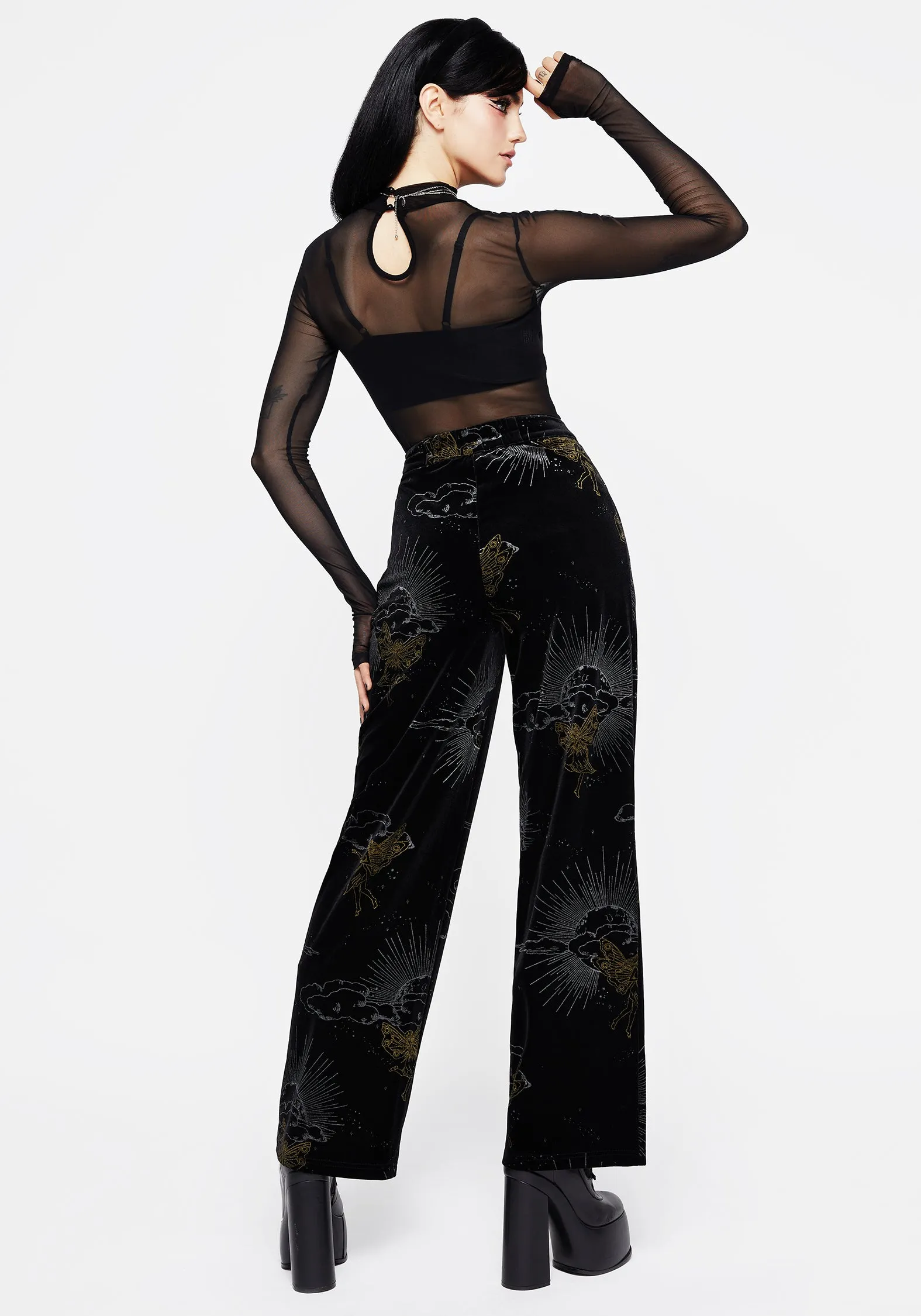 Boutique Exclusive Family Celebration Adelina Foil Print Velour Wide Leg Trousers