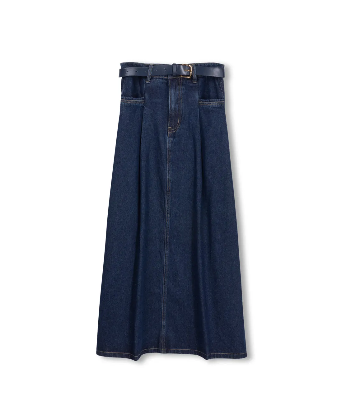 Quick Dry Technology Contrast Panel Denim Belt And Pleat Skirt