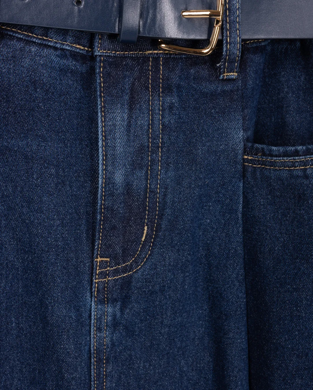 Denim Belt And Pleat Skirt Detachable Detail