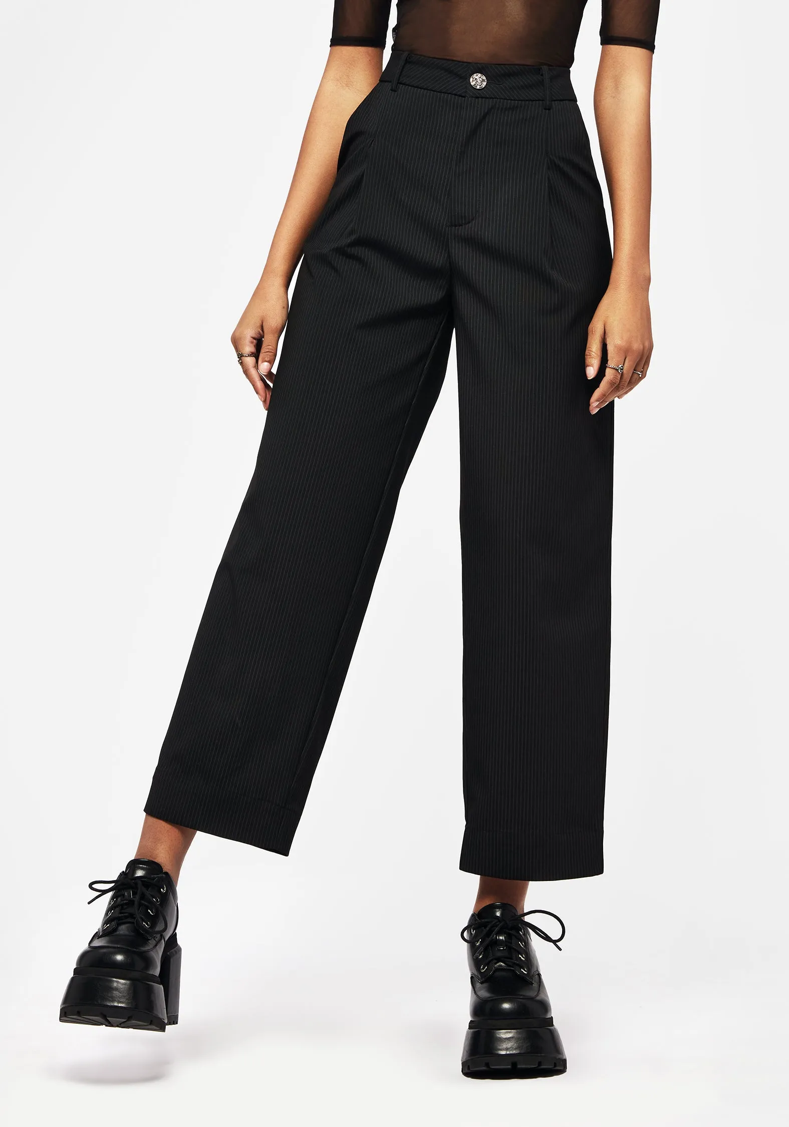Zelda Pinstripe Tailored Balloon Trousers Athleisure Inspired