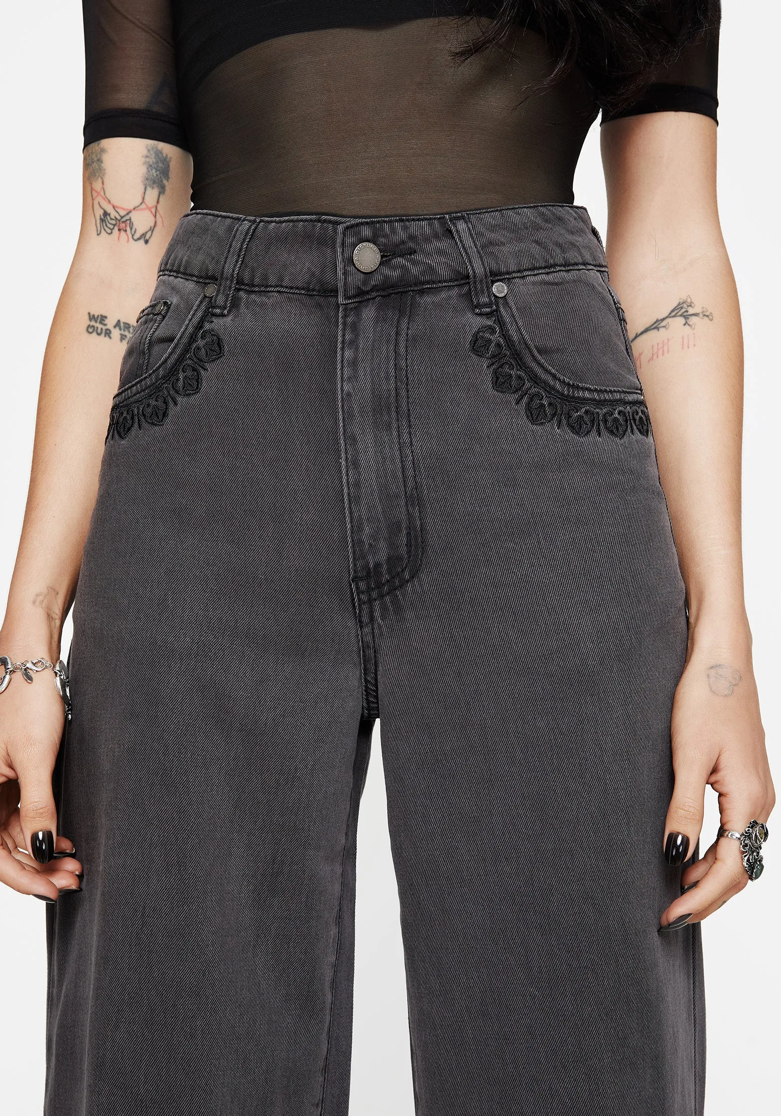 Music Event Smooth Casual Popular Staple Nara Wide Leg Distressed Gothic Embroidery Jeans