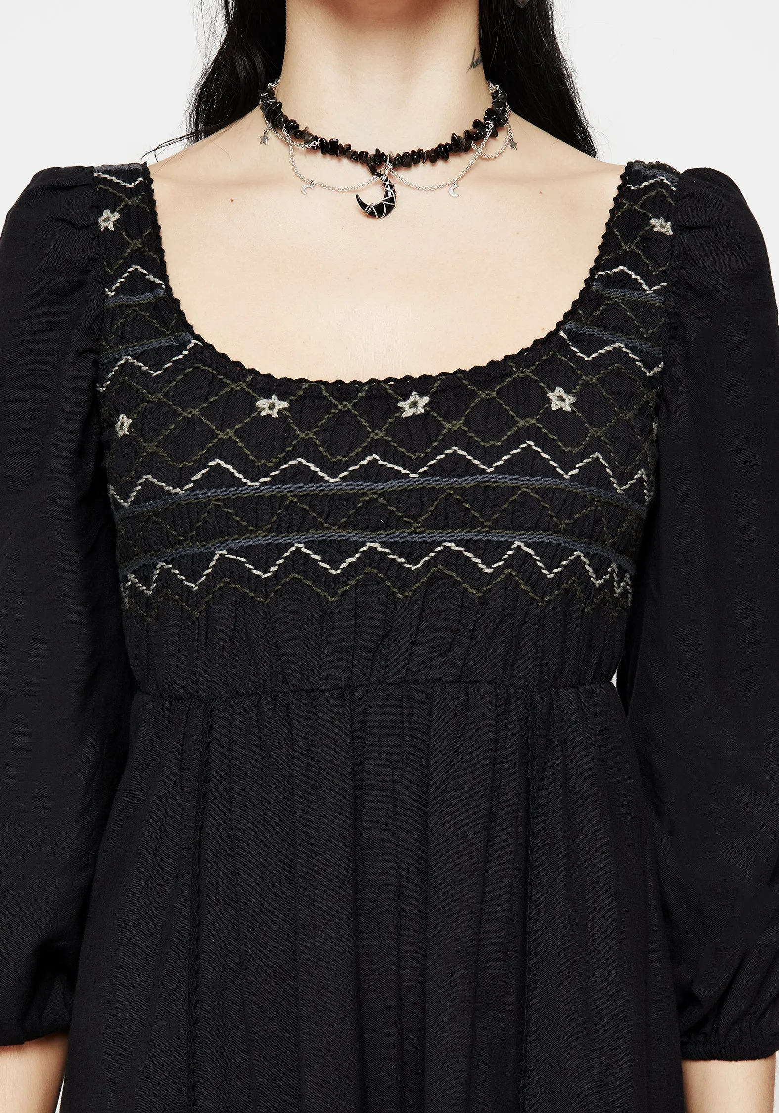 Larissa Hand Embroidered Smocked Midaxi Dress Ruffle Hem With its graceful design this dress creates a polished look for any occasion