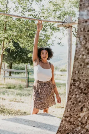 Knit Comfort Cozy Basics Minnie Top in Oat Modal with Brown Floral Straps