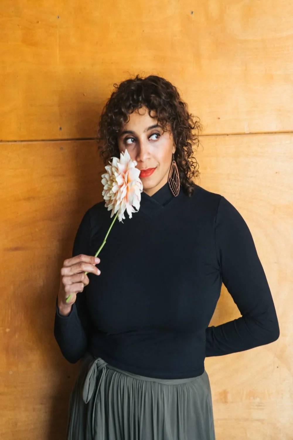 Mock Top in Black Moisture Wicking Fabric