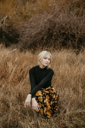 Knitted Look Mock Top in Black