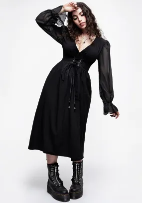 Sharp Style Curvy Glam Banished Lace Up Sheer Sleeve Midi Dress