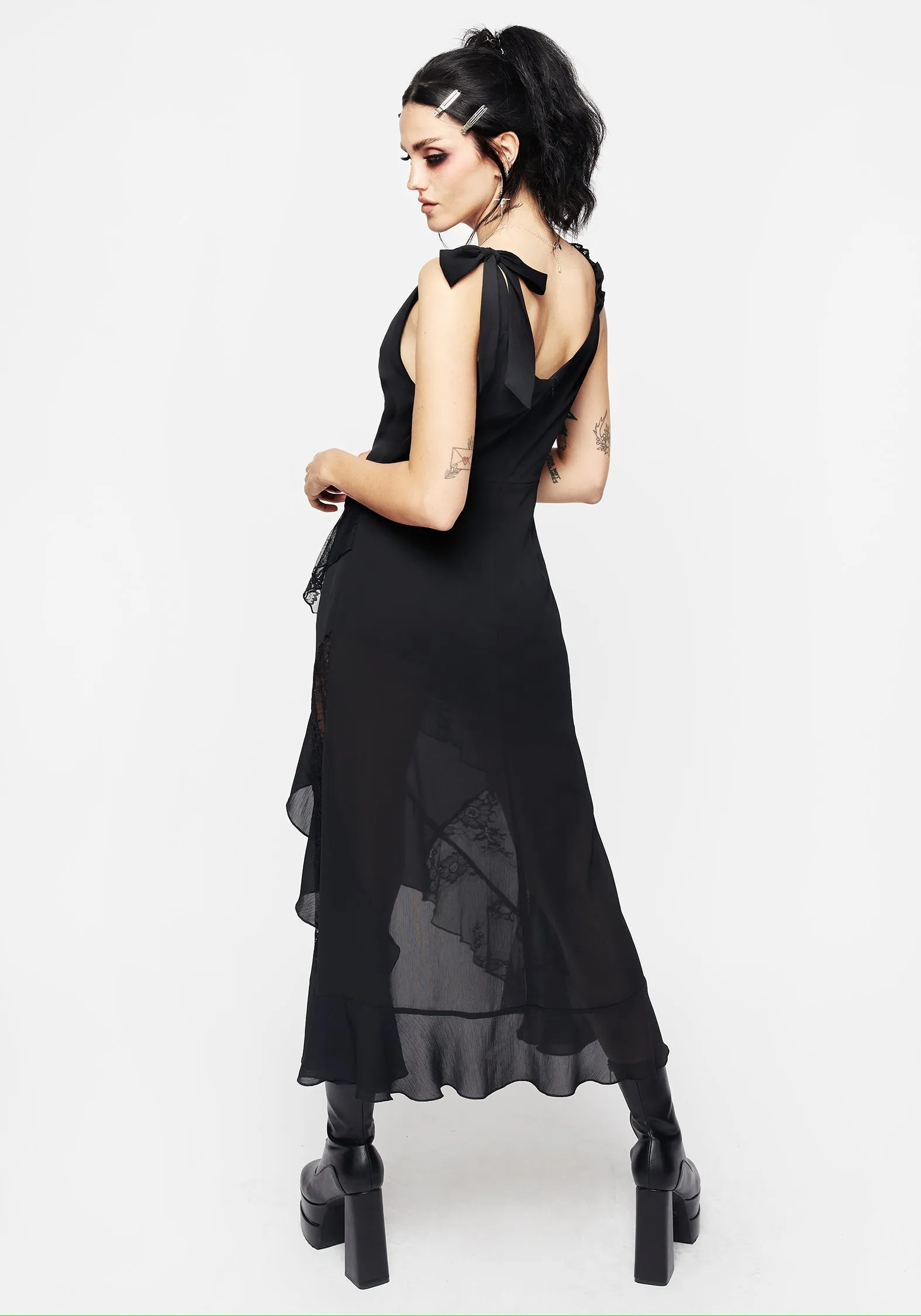 Marishka Lace Panelled High Low Dress Straight-Cut Soft Fit Wear