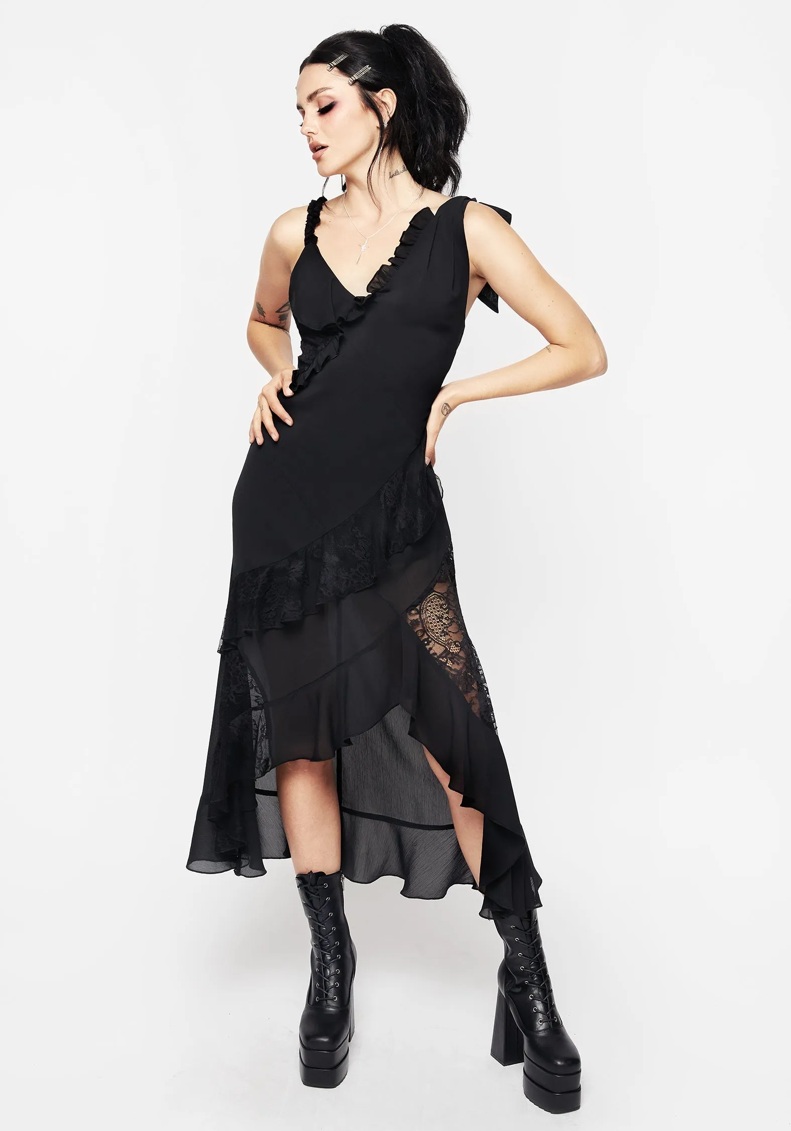 Marishka Lace Panelled High Low Dress Geometric-pattern Summer Ease